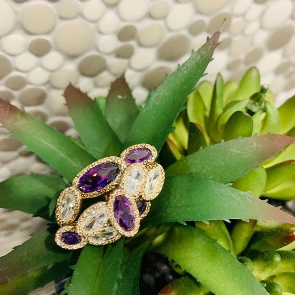 Vintage Gorgeous Sterling Silver Ring with amethyst stones Size ONE SIZE - 4 Thumbnail