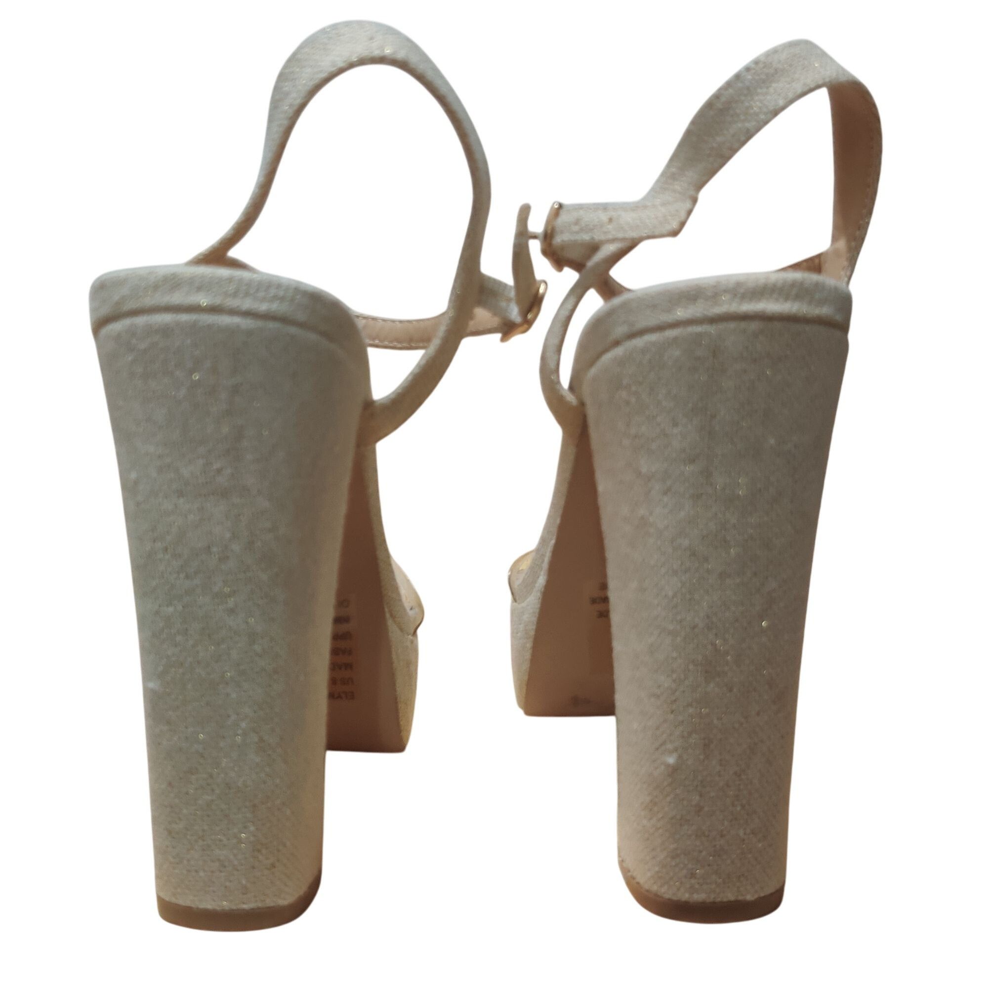 Other JustFab 8 Platform Block Heel Clear Strap Sandals Gold Glitt Size US 8 / IT 38 - 3 Thumbnail