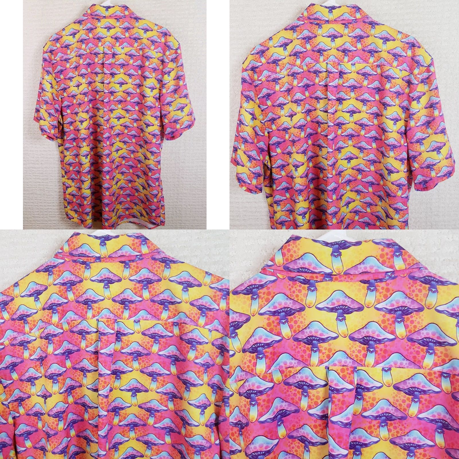 WeSC WeSC Aloha Hawaiian Camp Shirt Mens L Pink Yellow Purple Mushroom Pattern Sweden Size US L / EU 52-54 / 3 - 8 Thumbnail