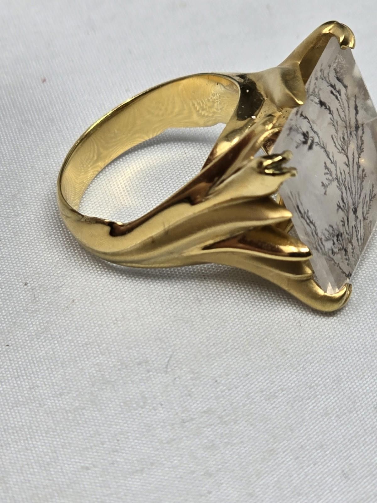 The Unbranded Brand Heavy 14k Gold Dendritic Quartz & Diamond Statement Ring 7 Size ONE SIZE - 4 Thumbnail
