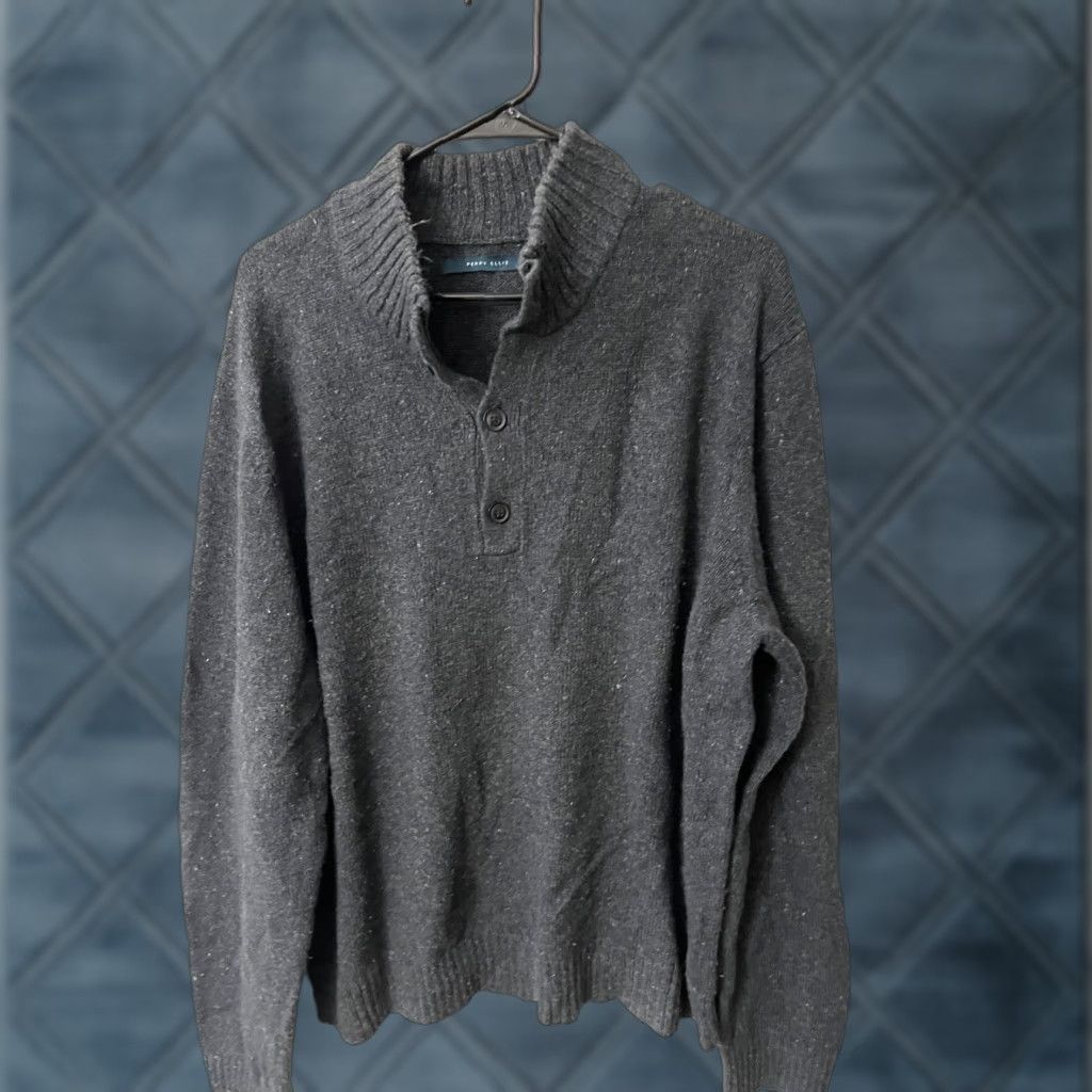 Perry Ellis Perry Ellis Gray Sweater Elbow Patch 1/4 Button Neck Sz XL Men Size US XL / EU 56 / 4 - 1 Thumbnail