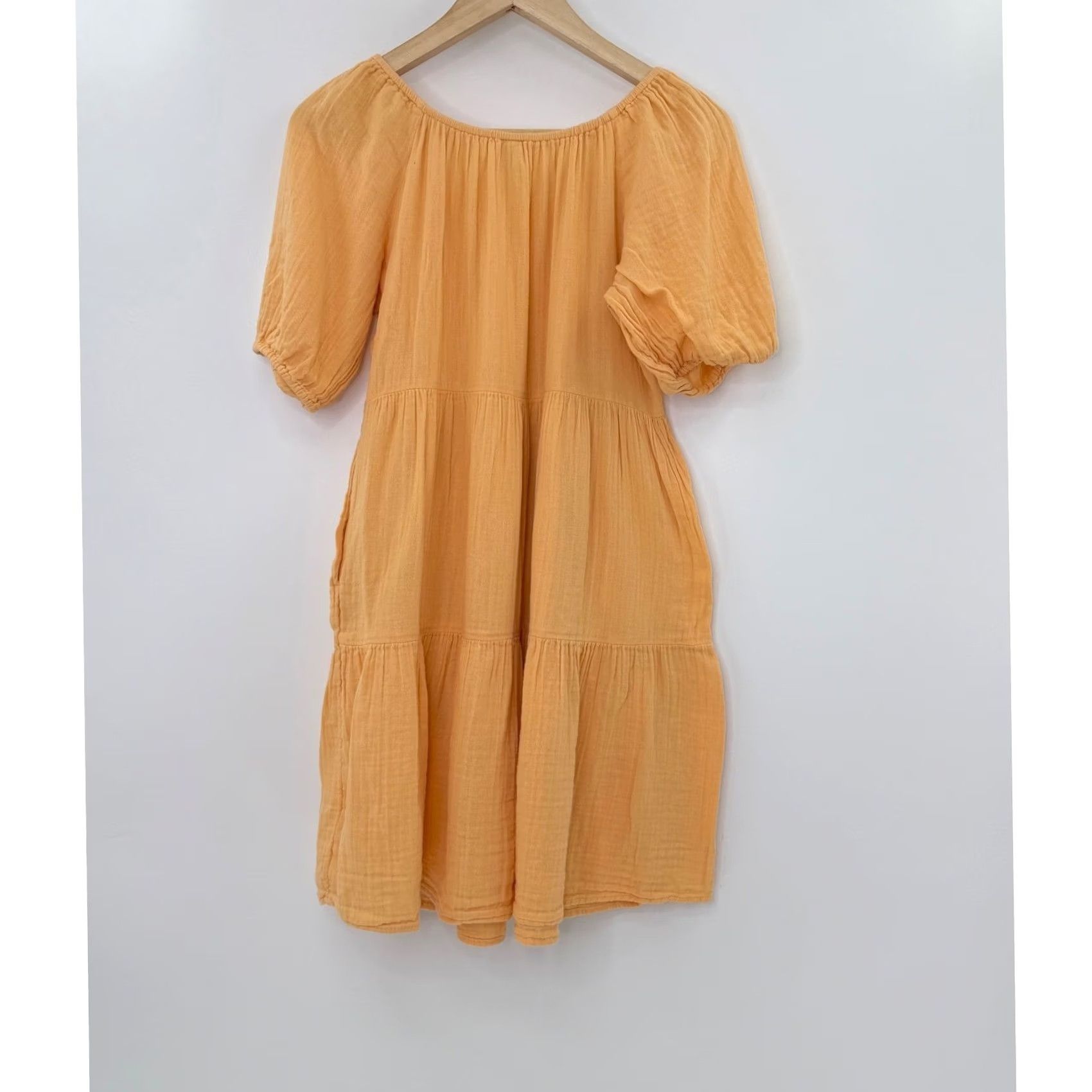 Old Navy Old Navy Dress Womens Medium Orange Gauze Tiered Puff Sleeve Casual Summer Size M / US 6-8 / IT 42-44 - 2 Thumbnail