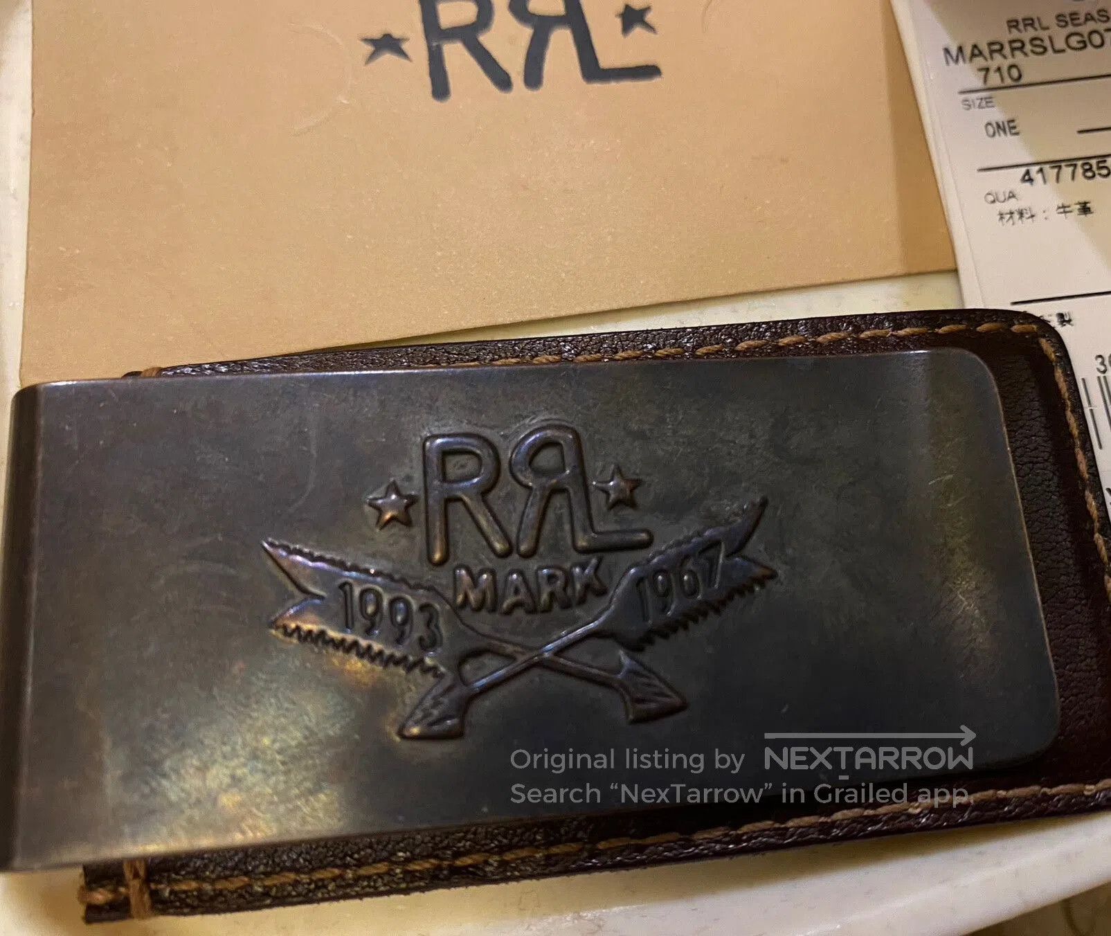 RRL Ralph Lauren RRL Brass Leather Arrow Logo Money Clip. Size ONE SIZE - 7 Thumbnail