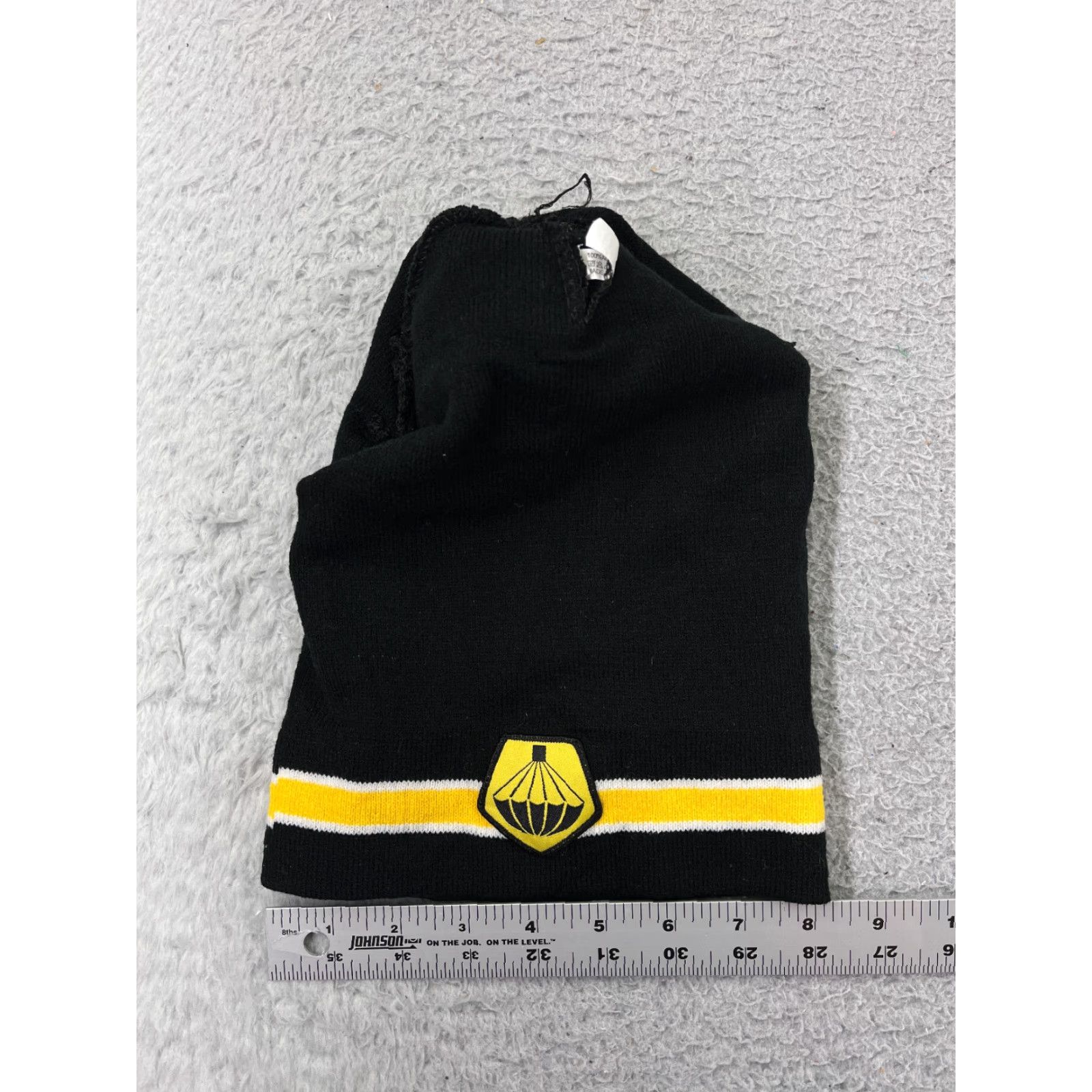 Vintage TacPack Beanie TacPack Hat Adult One Size Beanie Black Yellow Knit 100% Acrylic Ski Snow Pom Striped - Mens Size ONE SIZE - 5 Thumbnail
