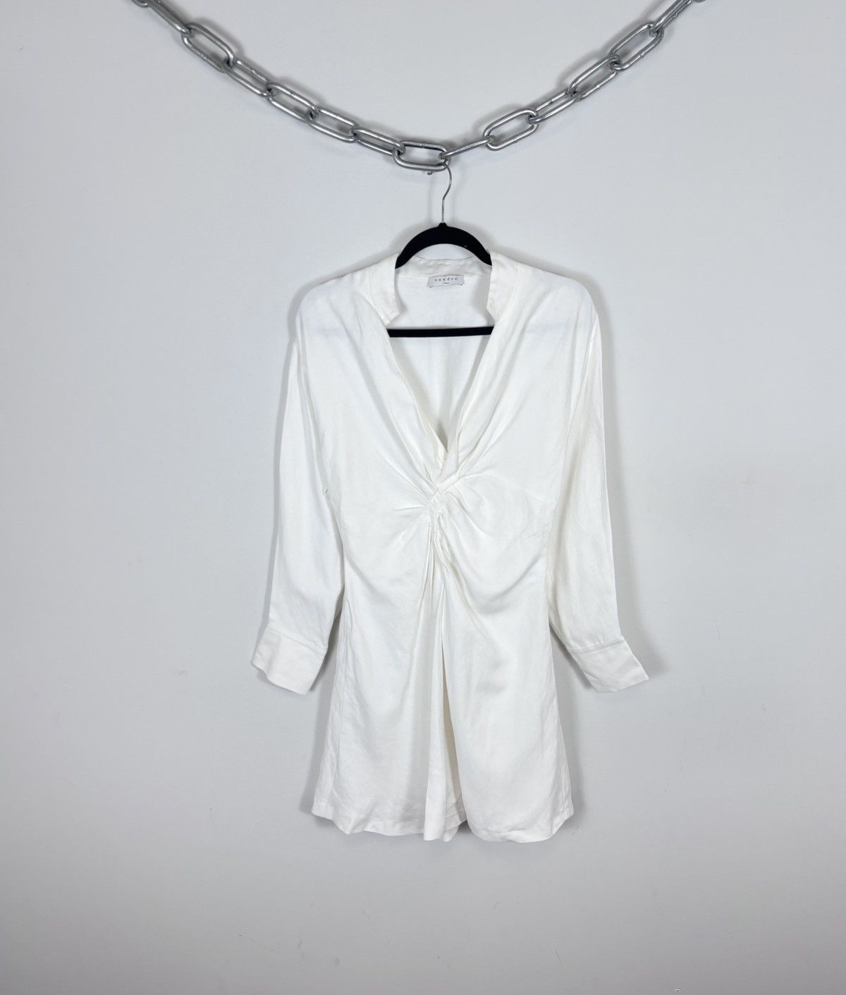 Sandro Sandro Paris NWT Ecru White Wrap Viscose Linen Mini Dress Size S / US 4 / IT 40 - 1 Thumbnail