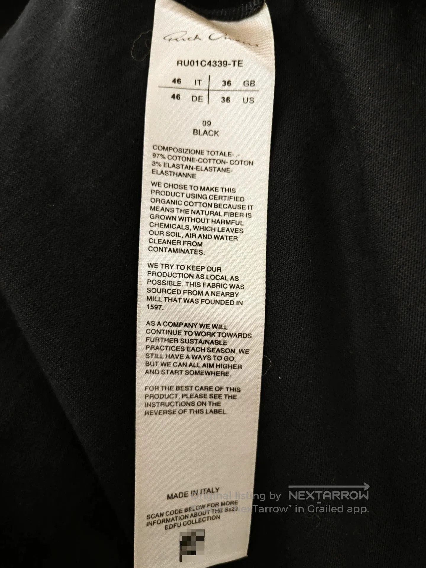 Rick Owens Rick Owens SS23 Black Rolled Cuff Tee. Size US S / EU 44-46 / 1 - 4 Thumbnail