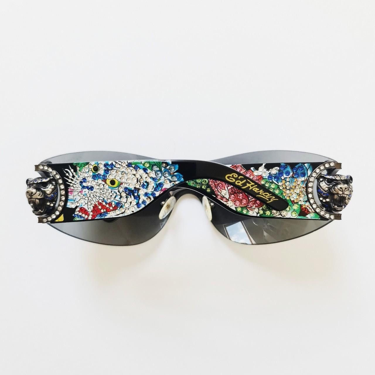 image of Vintage Wrap Shield Diamanté Leopard Ed Hardy Sunglasses, Men's
