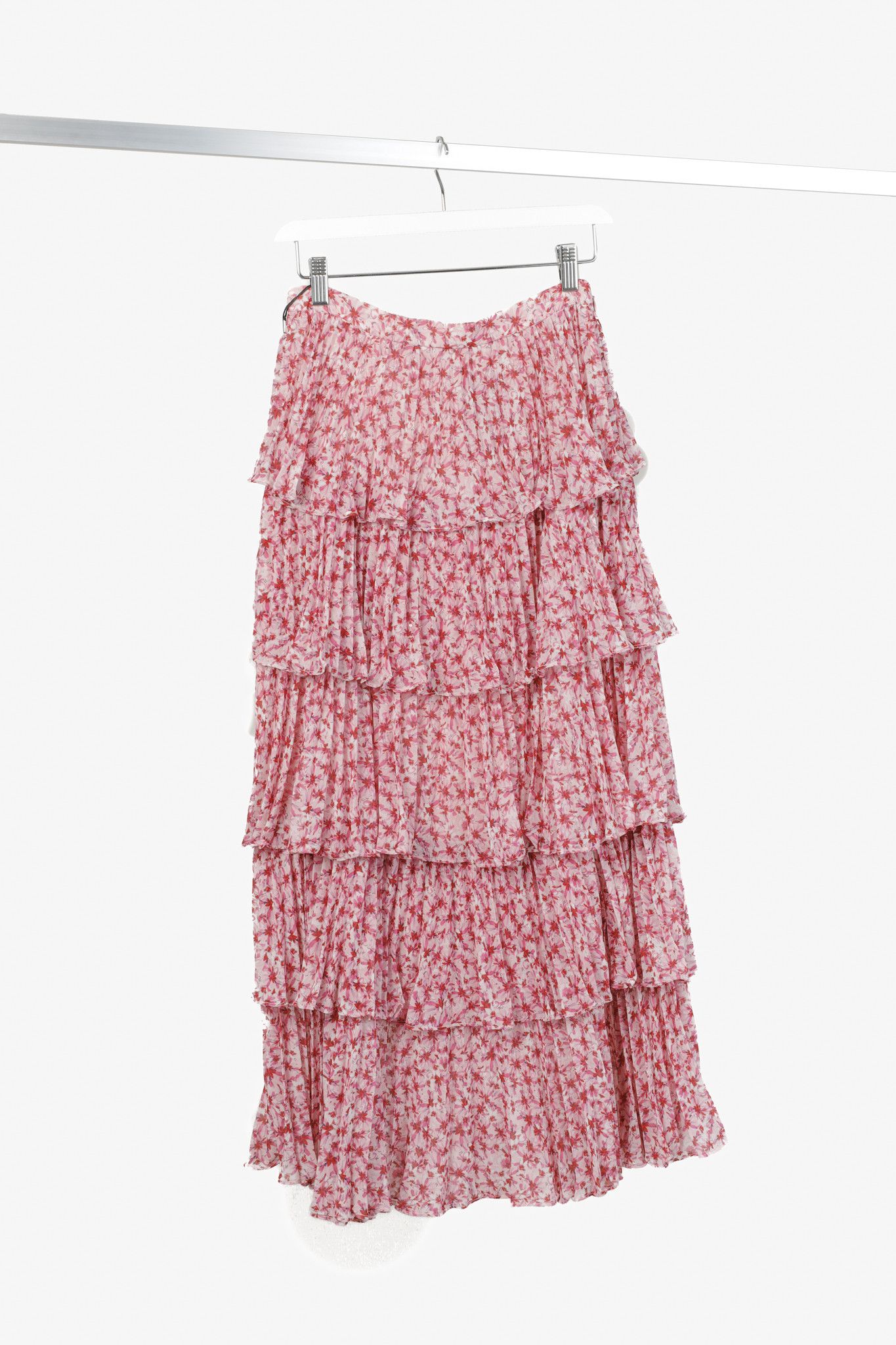 Amur Amur Paisley Pink Floral Pleated Tiered Midi Skirt Size 26" / US 2 / IT 38 - 2 Thumbnail