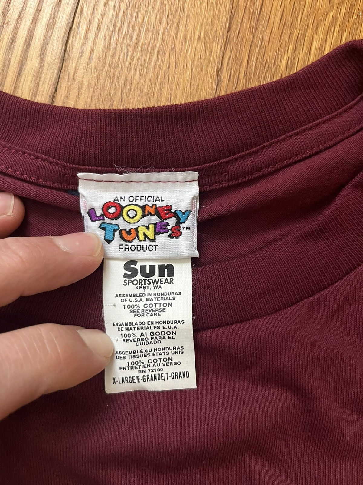 Vintage × Warner Bros Vtg 1996 Looney Tunes Marvin the Martian Long Sleeve Maroon Size US XL / EU 56 / 4 - 4 Thumbnail