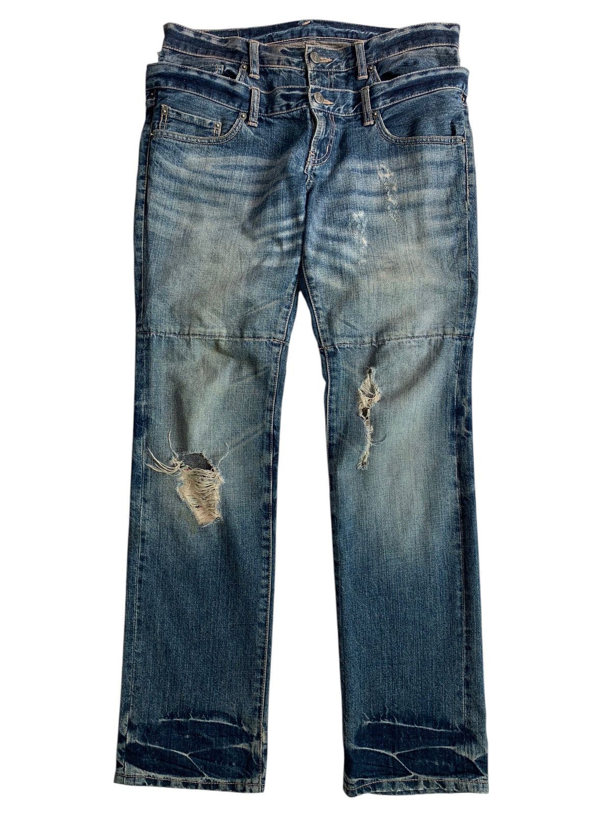 Japanese Brand PPFM Double Waist Distressed Washed Denim Size US 34 / EU 50 - 1 Thumbnail