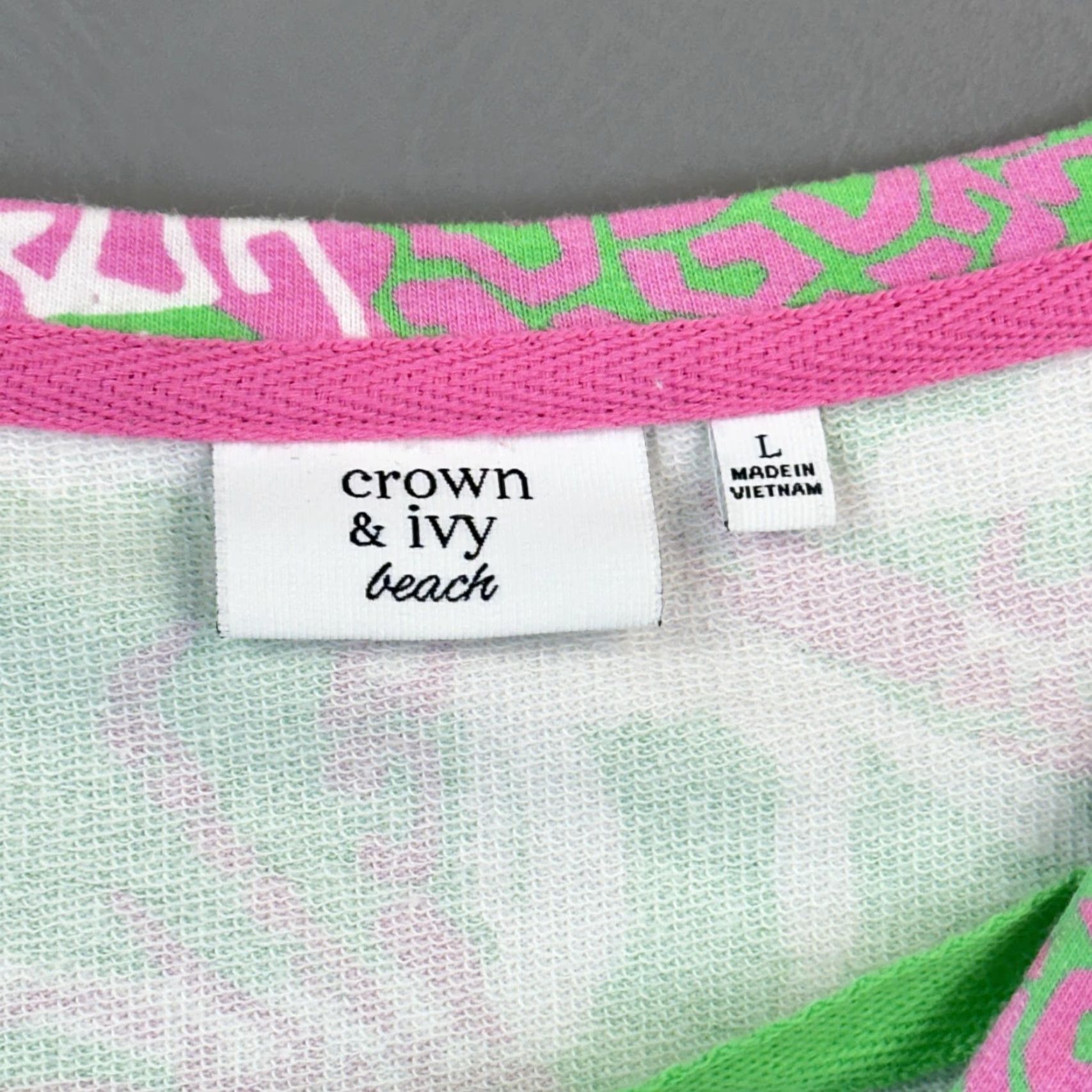 Vintage Crown & Ivy Beach Shirt Women's Large Green Pink Crab Print Long Sleeve Coastal Shirt Size L / US 10 / IT 46 - 5 Thumbnail
