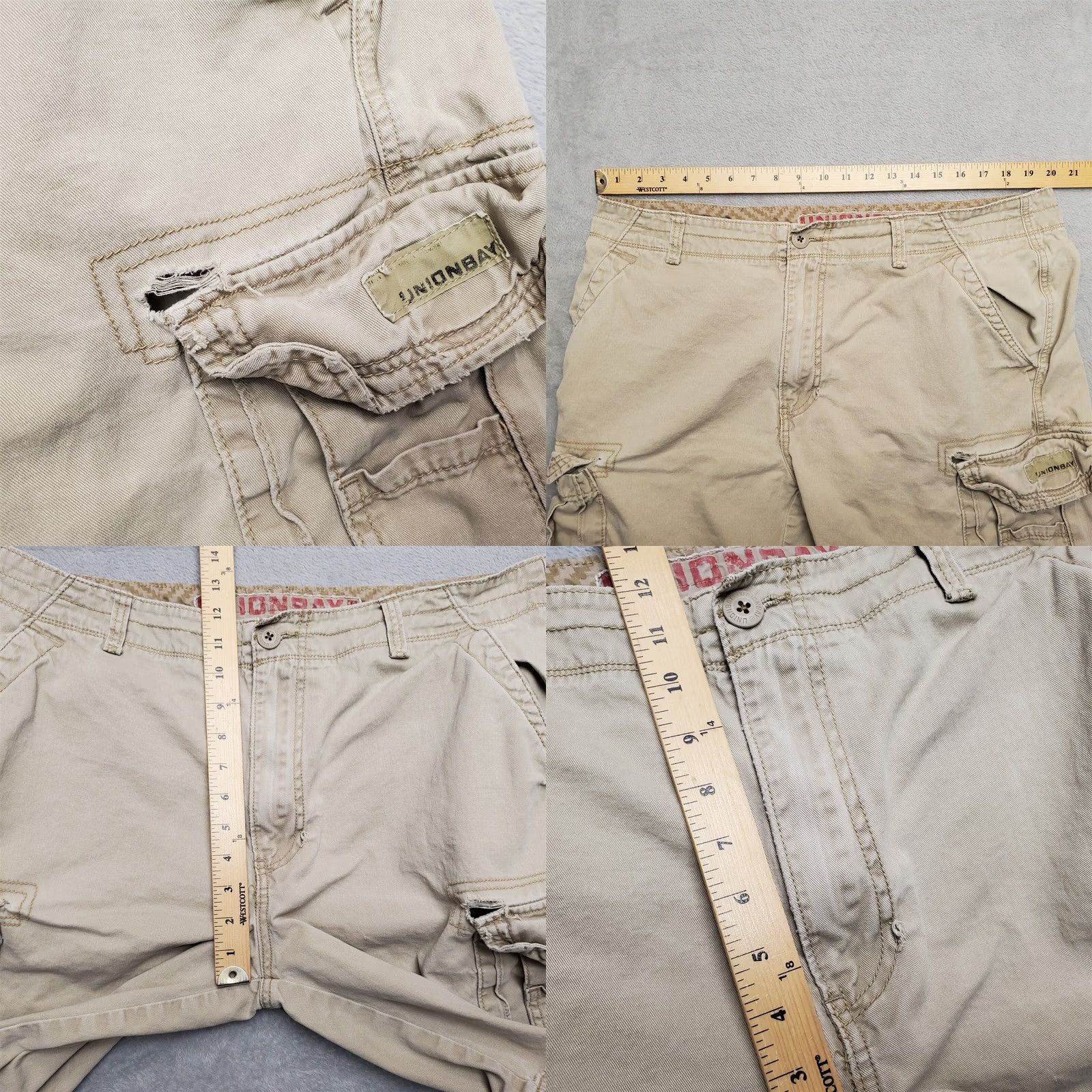 Vintage Union Bay Shorts Mens 40x11 Beige Khaki Cargo Cotton Utility Outdoor Distressed Size US 40 / EU 56 - 8 Thumbnail