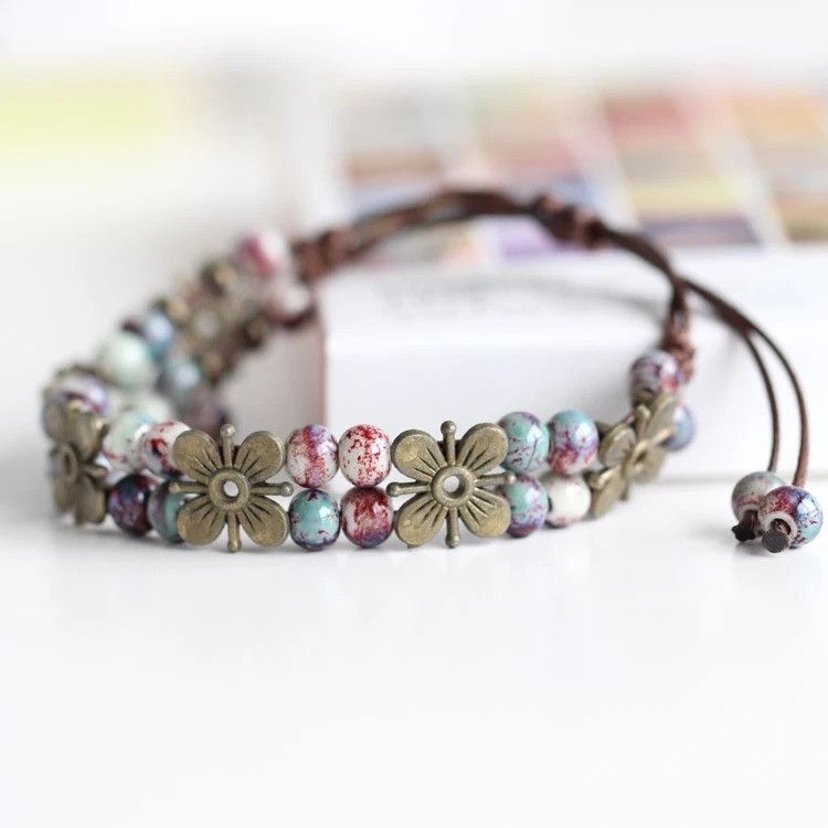 Handmade Flower Ceramic Bracelet Handmade Jewelry Gift For Her Size ONE SIZE - 1 Thumbnail