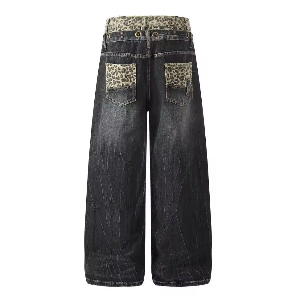 Jean Washed Streetwear Leopard Y2k Loose Baggy Jeans Pants Size US 30 / EU 46 - 2 Thumbnail