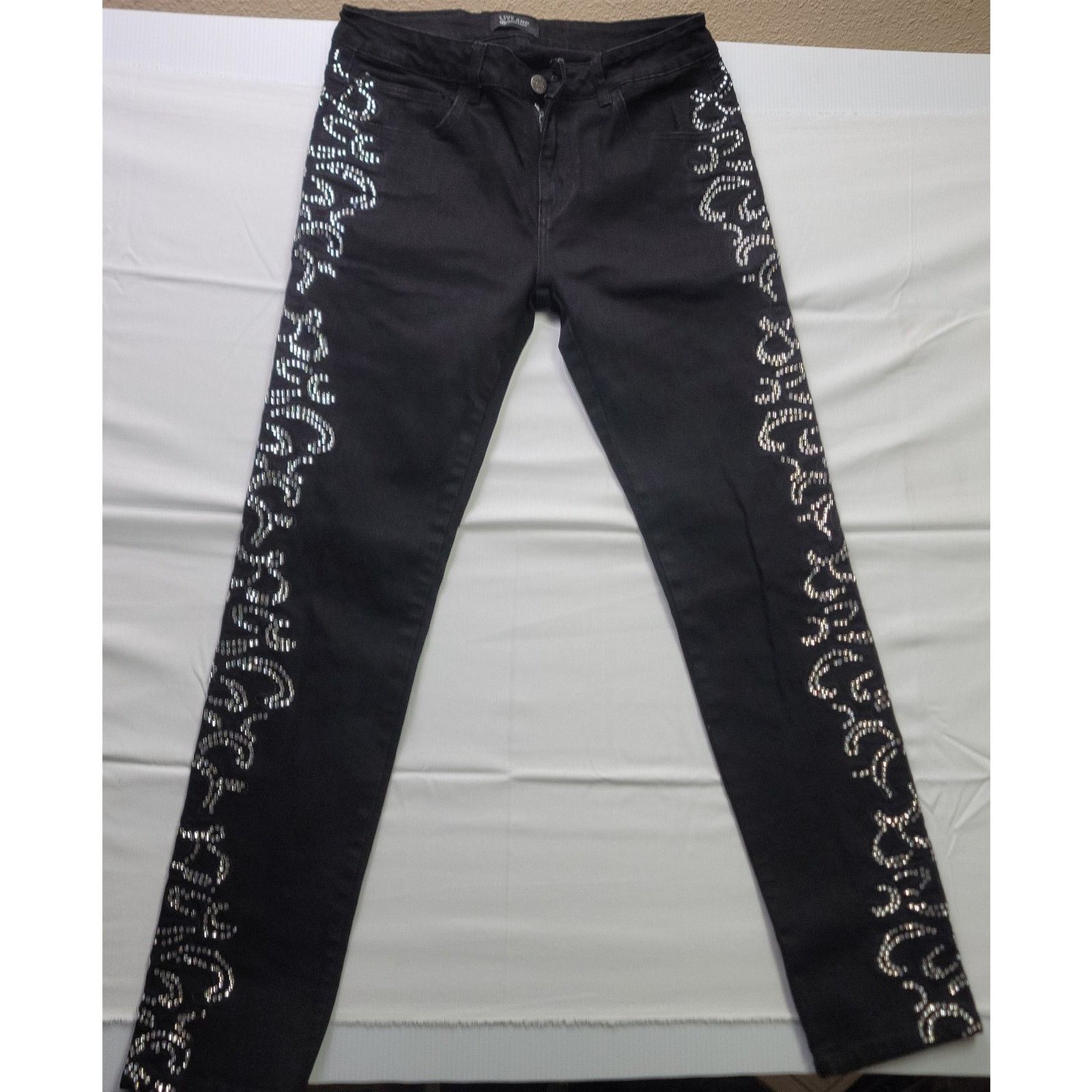 Other Live And Maintain Women Rhinestone Dark Straight Jeans 32 Size 32" / US 10 / IT 46 - 1 Thumbnail