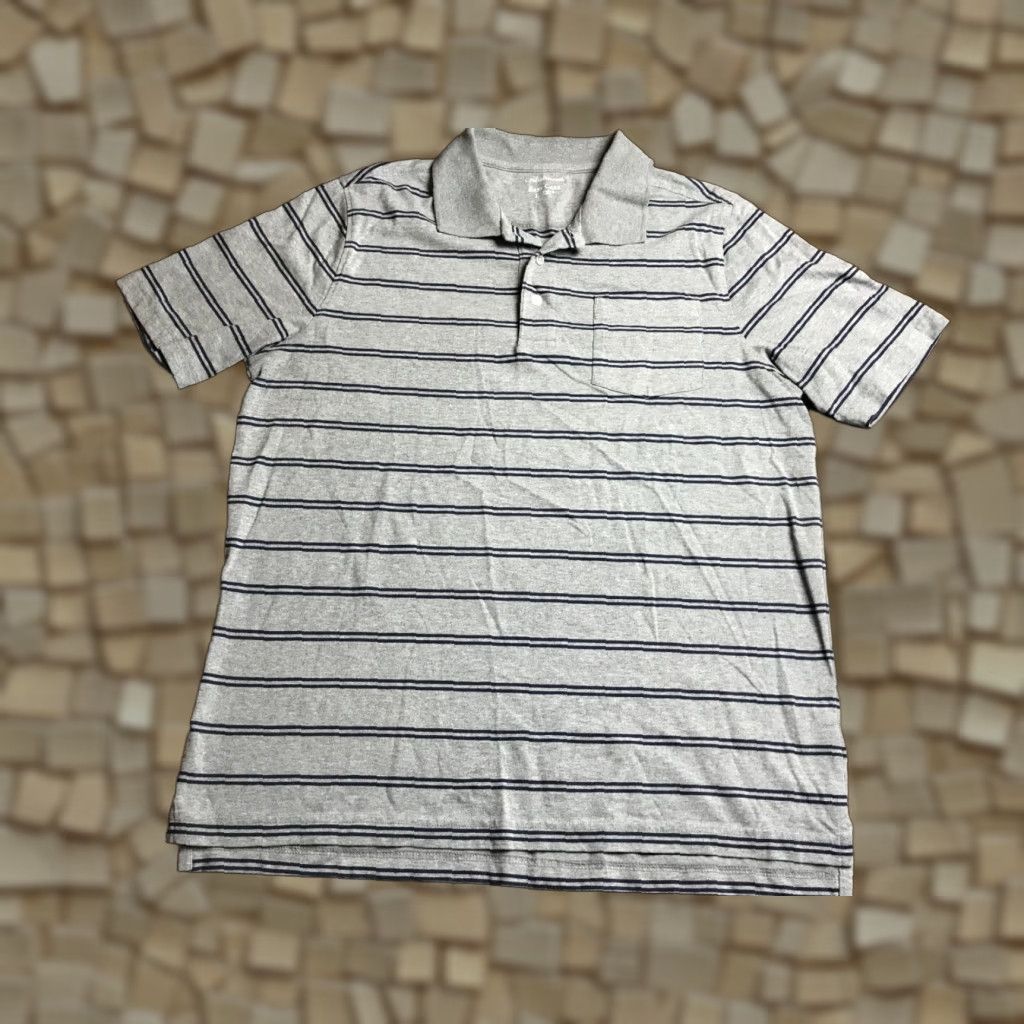 Croft & Barrow Croft & Barrow Polo Shirt Men's Large Gray Navy Blue Striped Short Sleeve Regular Fit Shirt Size US L / EU 52-54 / 3 - 1 Thumbnail