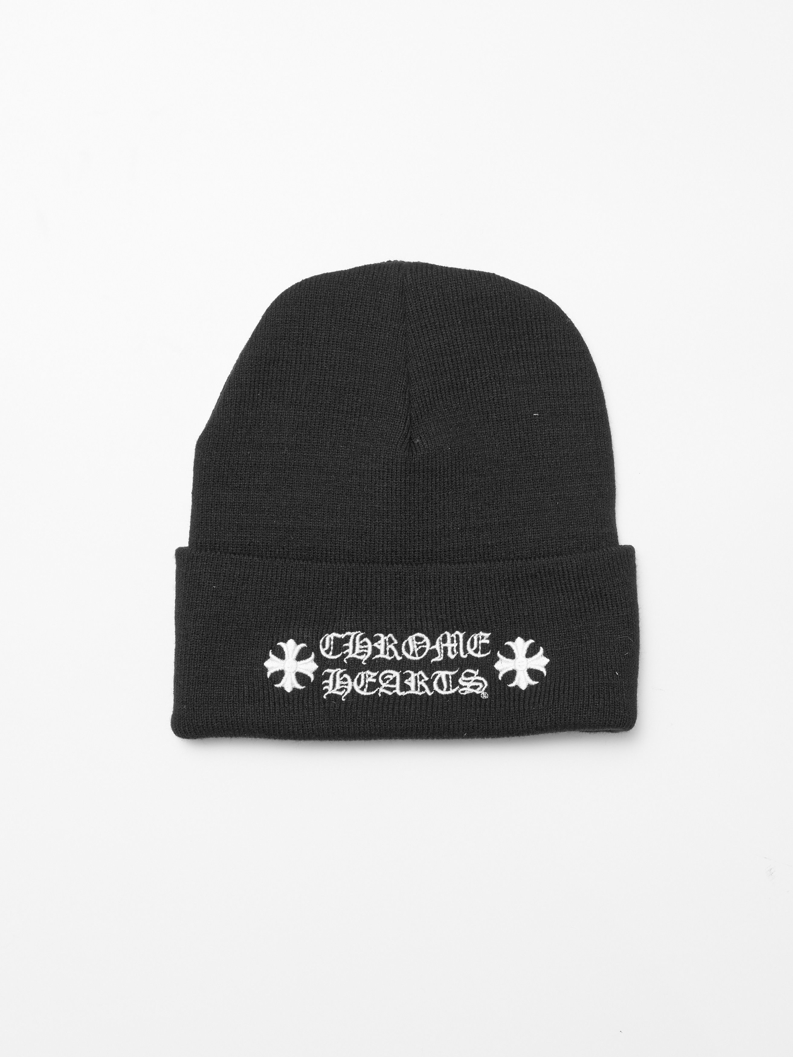 BLACK AND WHITE LOGO CHROME HEARTS BEANIE