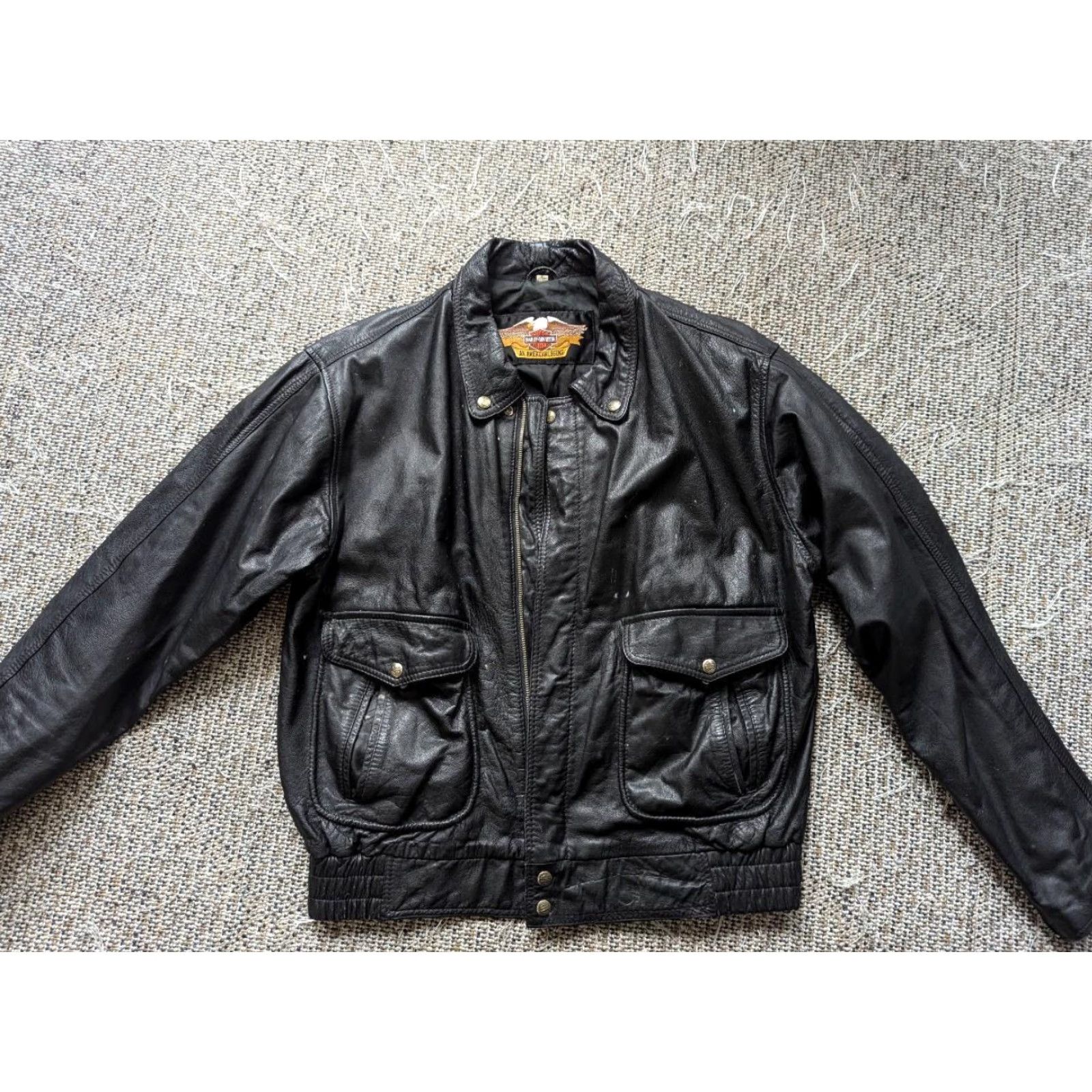 Harley Davidson VINTAGE Harley-Davidson leather XL black BOMBER motorcycle Jacket Mens XL Black Size US XL / EU 56 / 4 - 3 Thumbnail