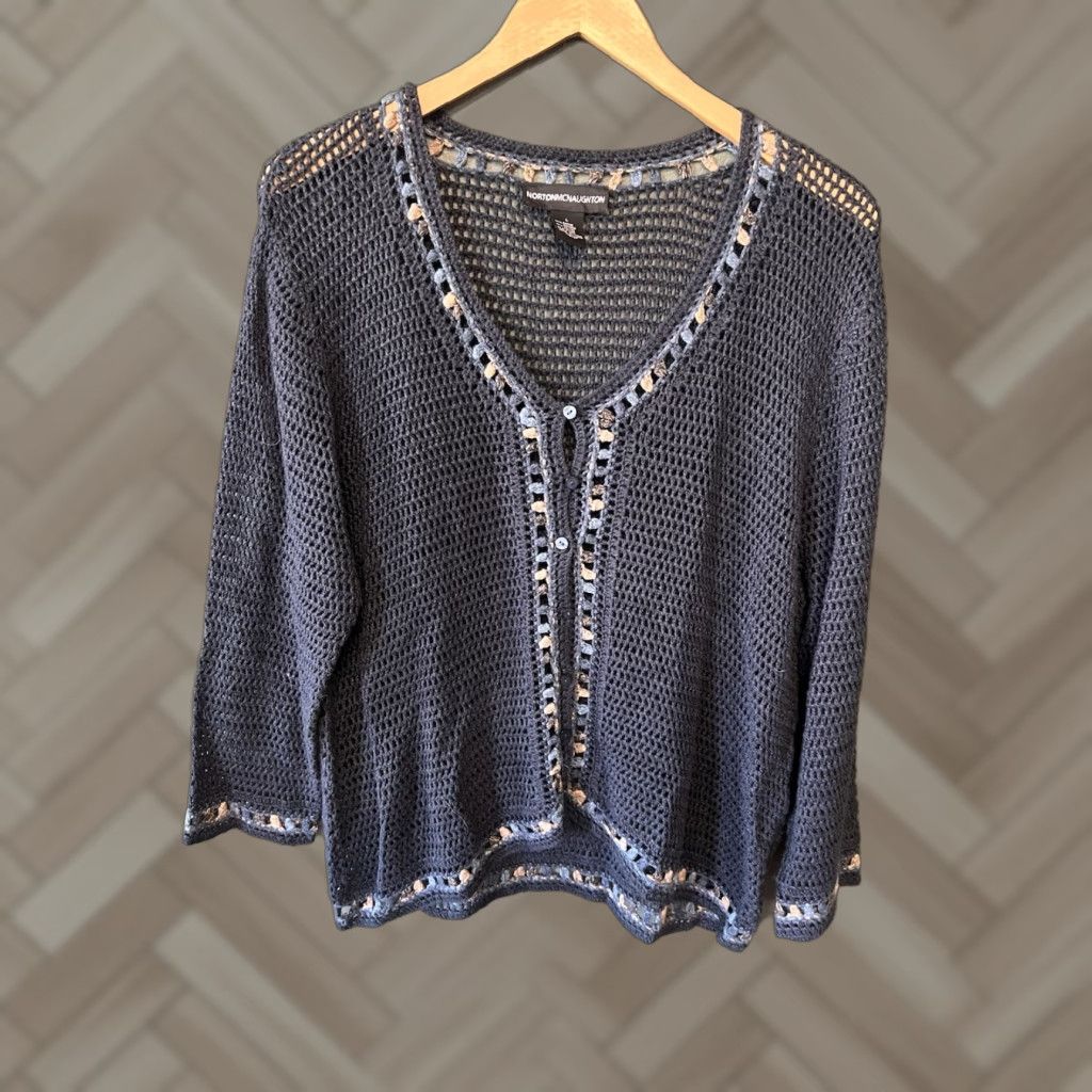 Vintage Norton Mcnaughton Cardigan Sweater Women’s L Gray Open Knit Knit Open-Knit V-Neck 80s 90s Grannycore Grandma Cardigan Womens L Gray Size L / US 10 / IT 46 - 1 Thumbnail