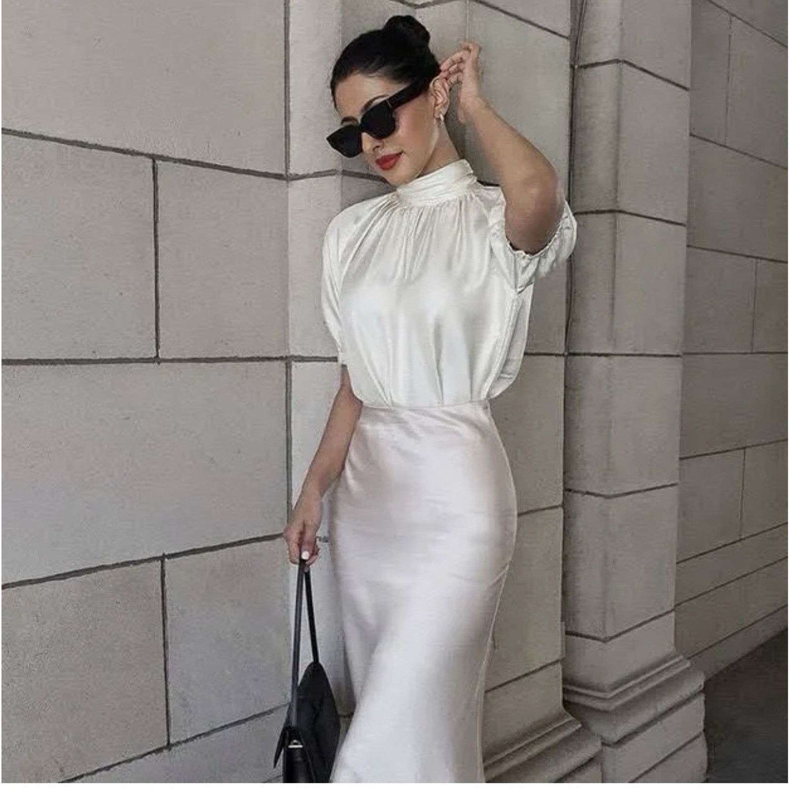 (+)PEOPLE LILYSILK Women Silk Ivory Elegant Minimalist Office Party Size S / US 4 / IT 40 - 6 Thumbnail