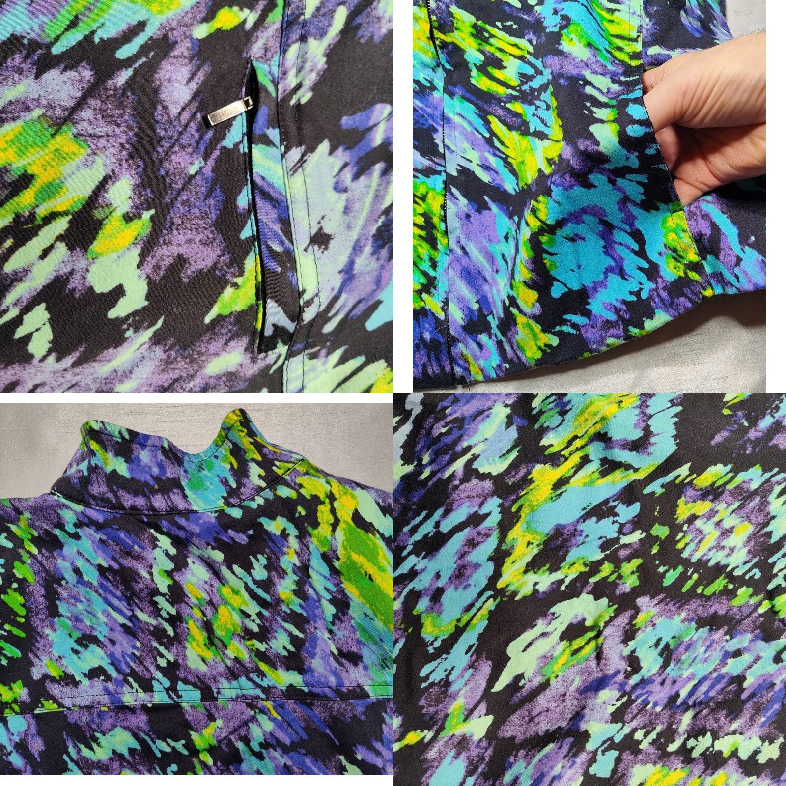 Vintage TONI MORGAN Women Purple Multi Abstract Full Zip 3/4 Sleeve Jacket Cotton Blend Medium Size M / US 6-8 / IT 42-44 - 9 Thumbnail