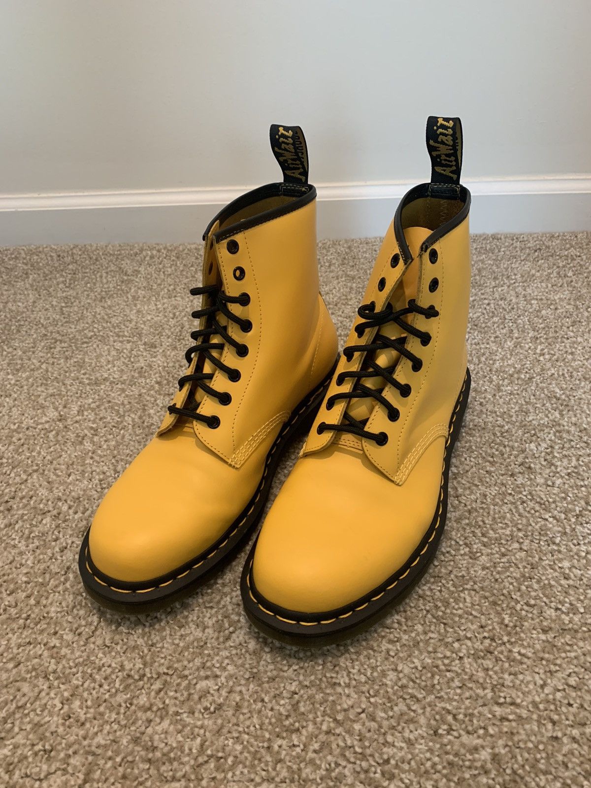 image of Combat Boots x Dr Martens Leather Boots in Yellow, Men's (Size 11)
