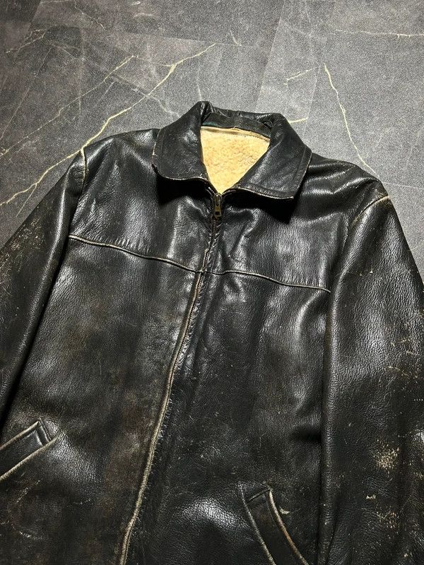 Vintage Distressed Leather Jacket Wool 60s 50s Retro vintage Size US L / EU 52-54 / 3 - 2 Thumbnail