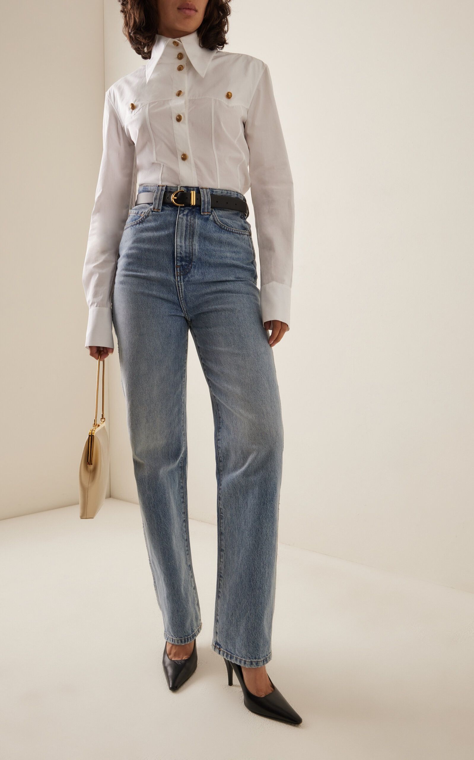 Balmain o1s1wg110825 Poplin Wester Shirt in White Size XL / US 12-14 / IT 48-50 - 3 Thumbnail