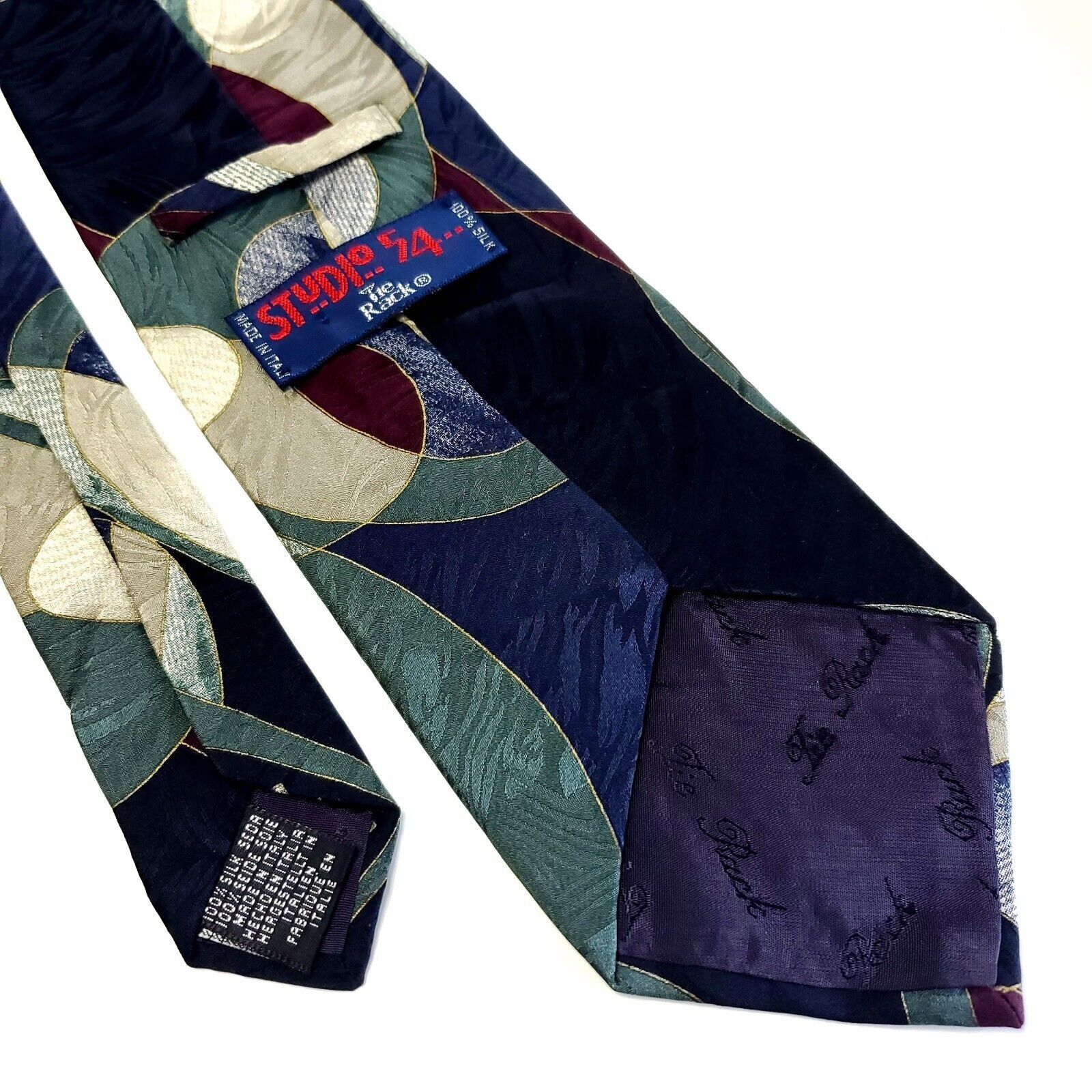 Designer Studio 54 Tie Rack Black Green Blue Abstract Jacquard Print Size ONE SIZE - 5 Thumbnail