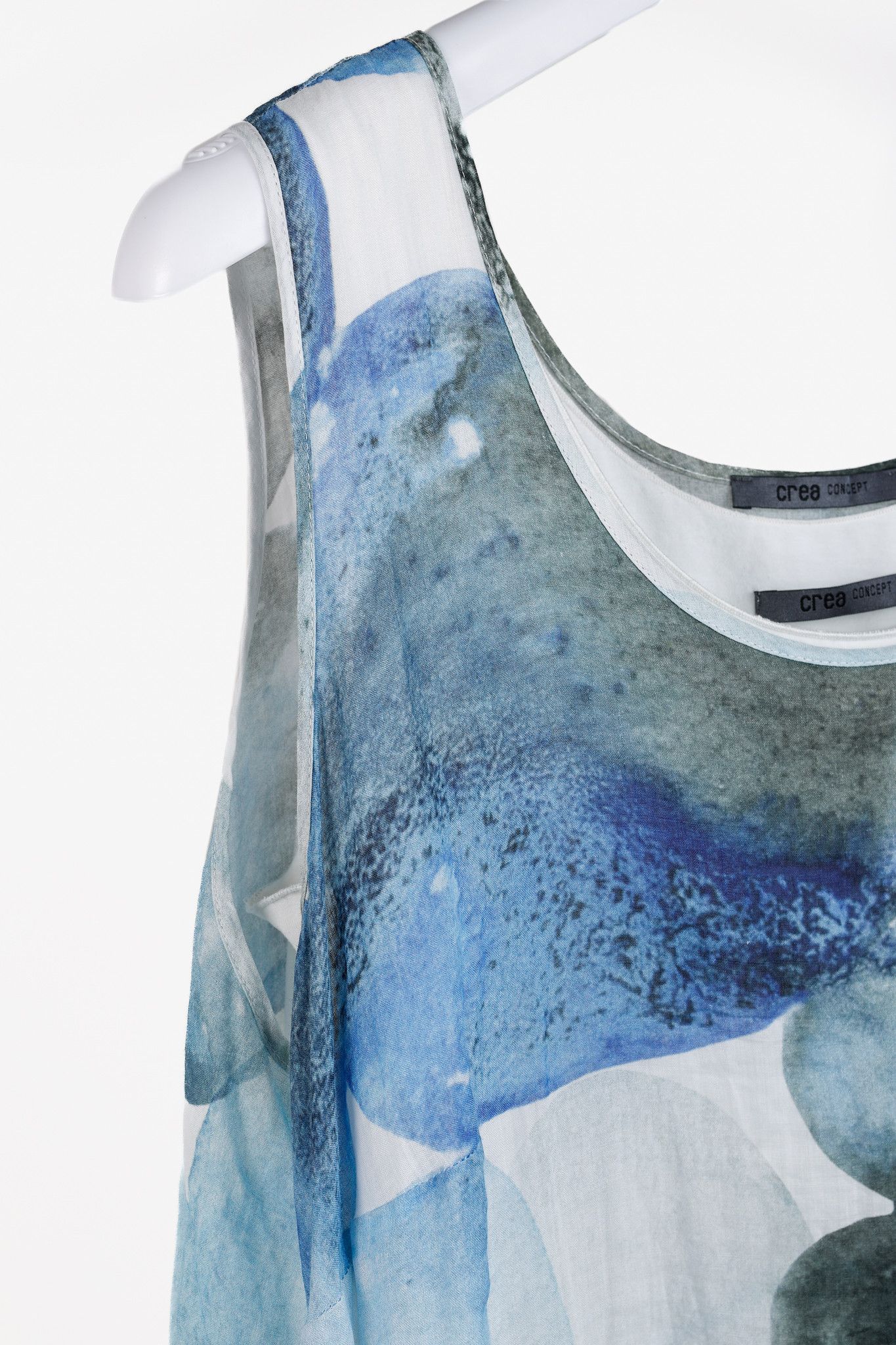 Designer Crea Concept SS/18 Watercolour Ramie Dress with Jersey Slip Size XL / US 12-14 / IT 48-50 - 5 Thumbnail