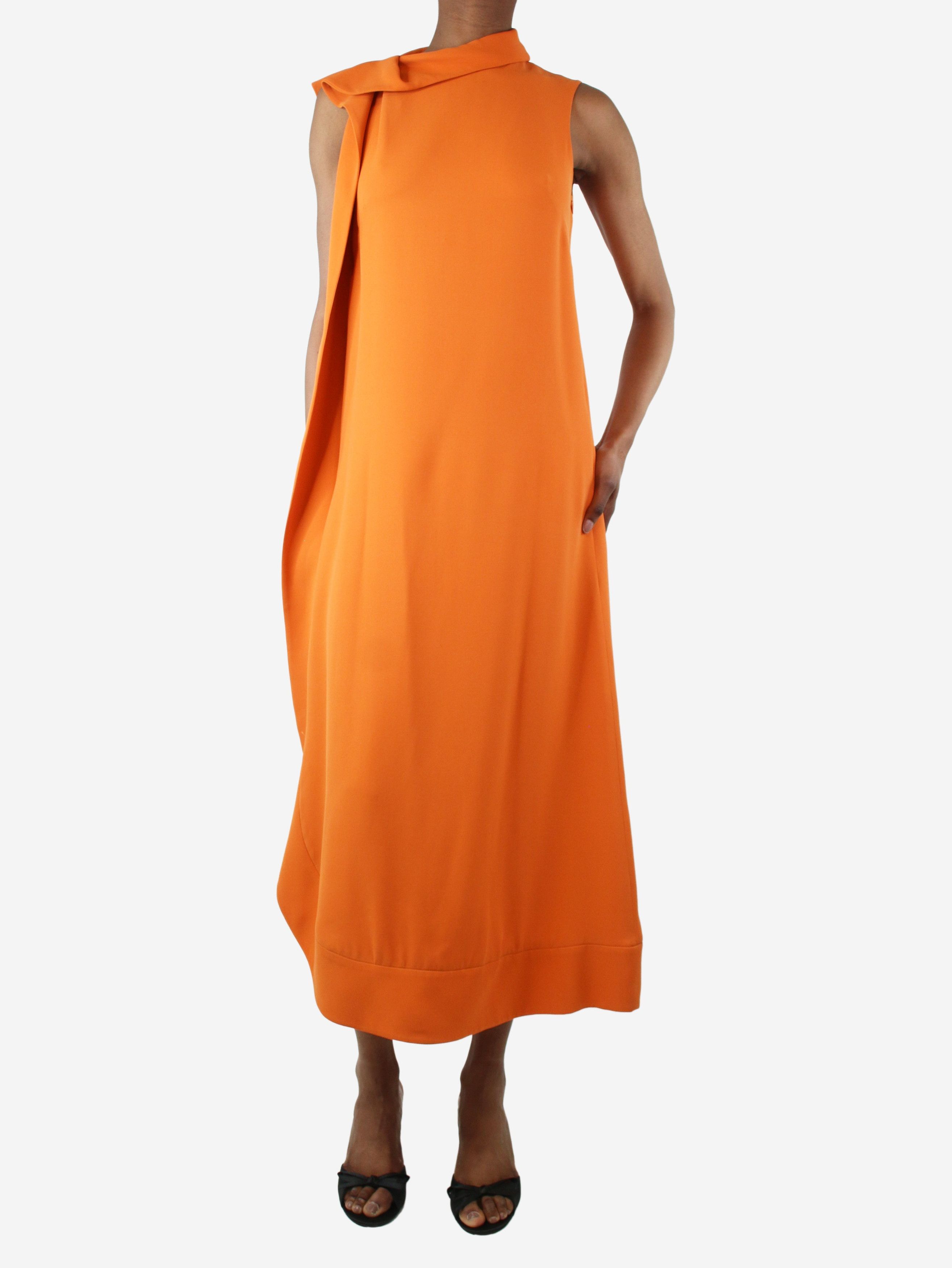 image of Valentino Orange Sleeveless Ruffle Midi Dress - Size Uk 6, Women's