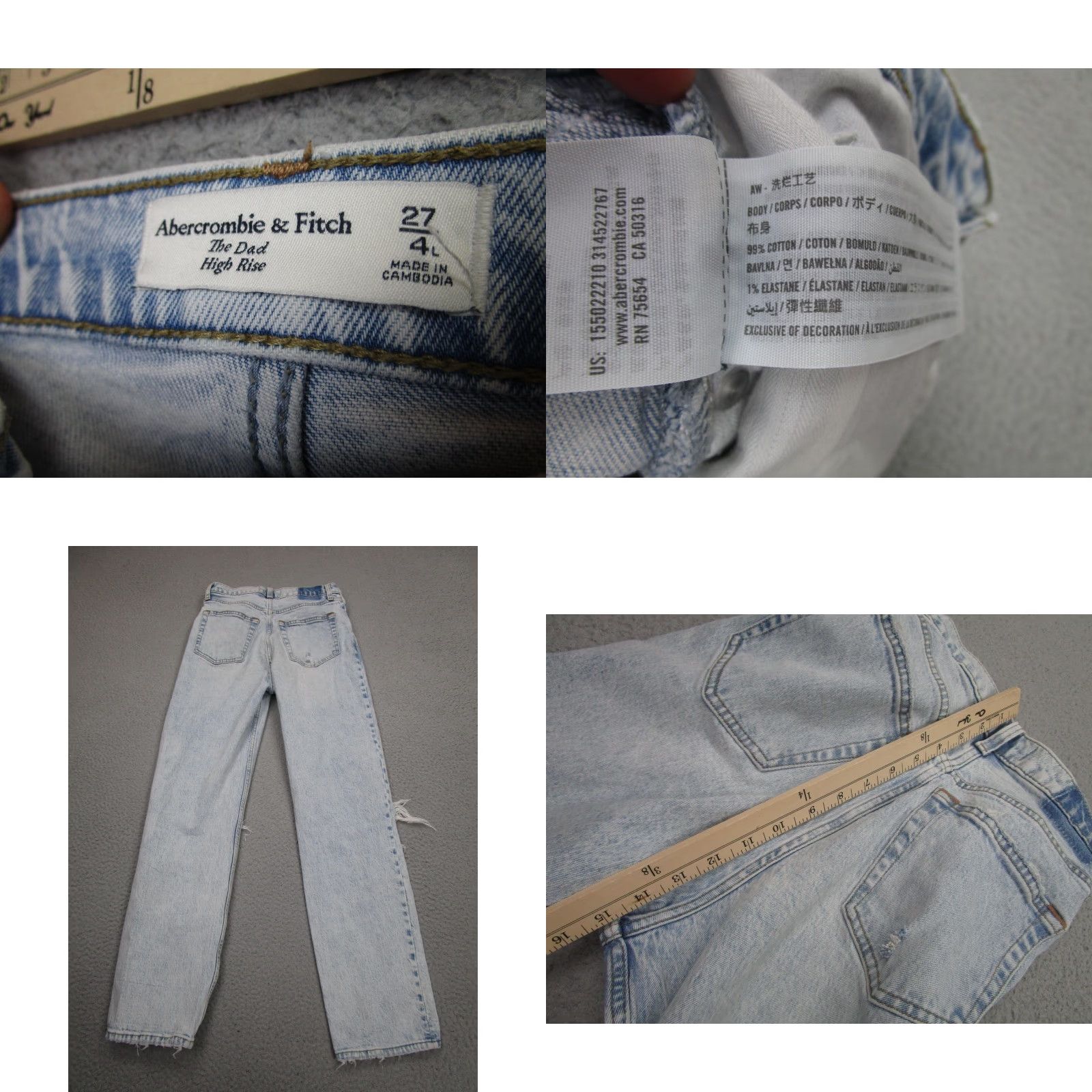 Abercrombie & Fitch Abercrombie & Fitch The Dad Jeans Womens 4L High Rise Blue Distressed Straight Size 27" / US 4 / IT 40 - 9 Thumbnail