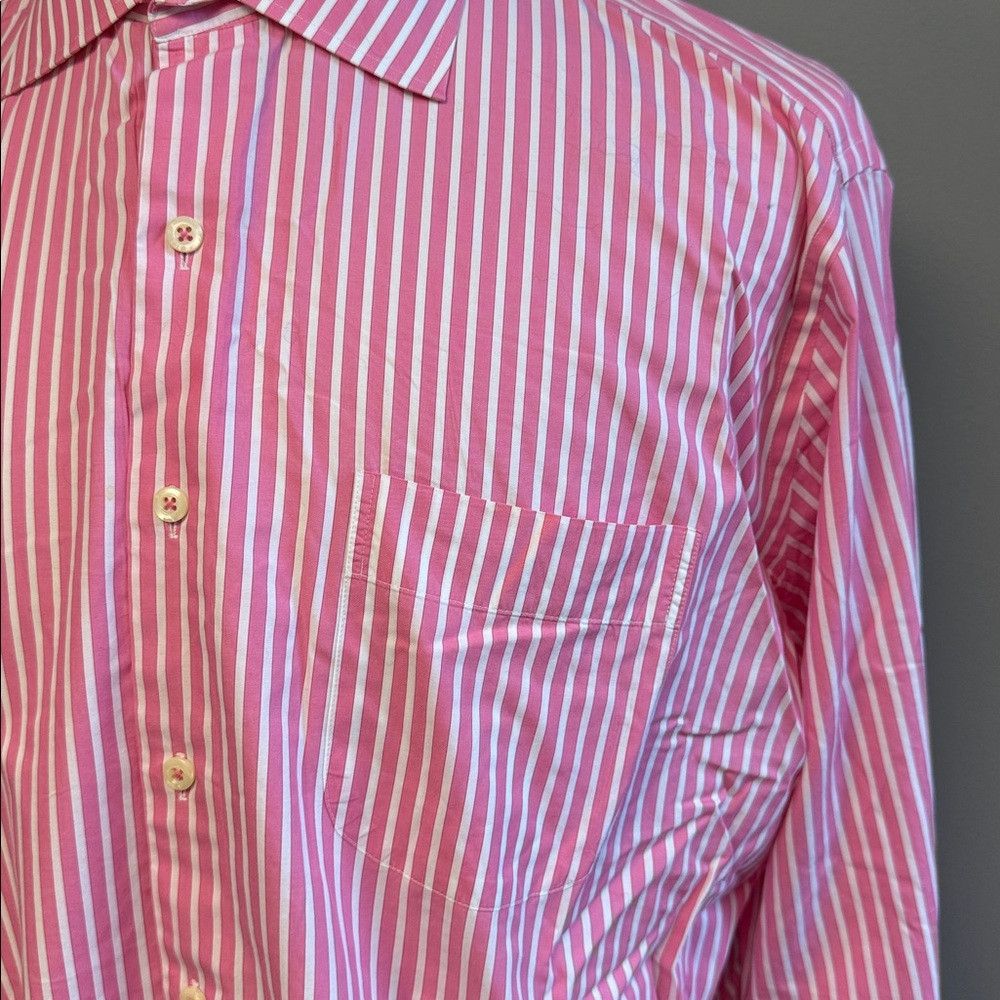Peter Millar Peter Millar Pink White Stripe Button Down Shirt XL 100% Co Size US XL / EU 56 / 4 - 4 Thumbnail