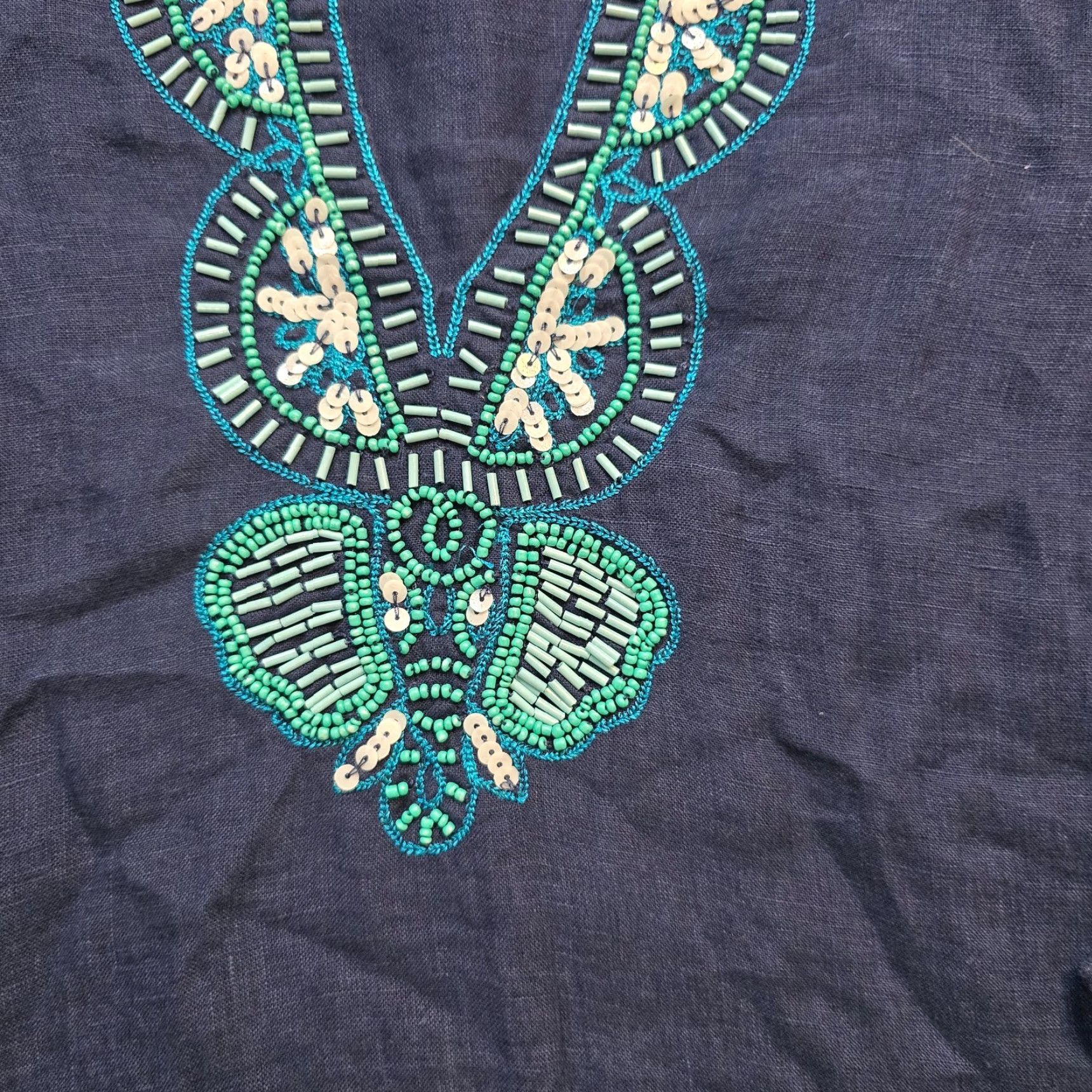 Lilly Pulitzer Lilly Pulitzer Top Womens XXS Blue Linen Beaded Shirt Preppy Beachy V-Neck Pullover Casual Long Sleeve Size XXS / US 00 / IT 34 - 4 Thumbnail