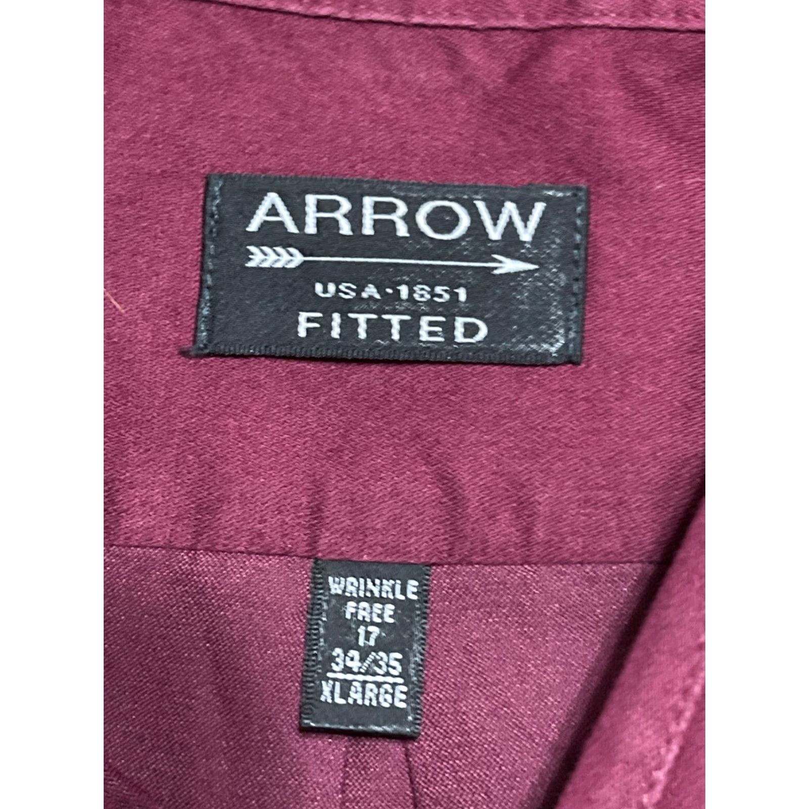 Arrow Arrow Shirt Mens 17 34/35 Red Fitted Button Up Wrinkle Free Regular Tailored Casual Vintage No Size US XL / EU 56 / 4 - 7 Thumbnail