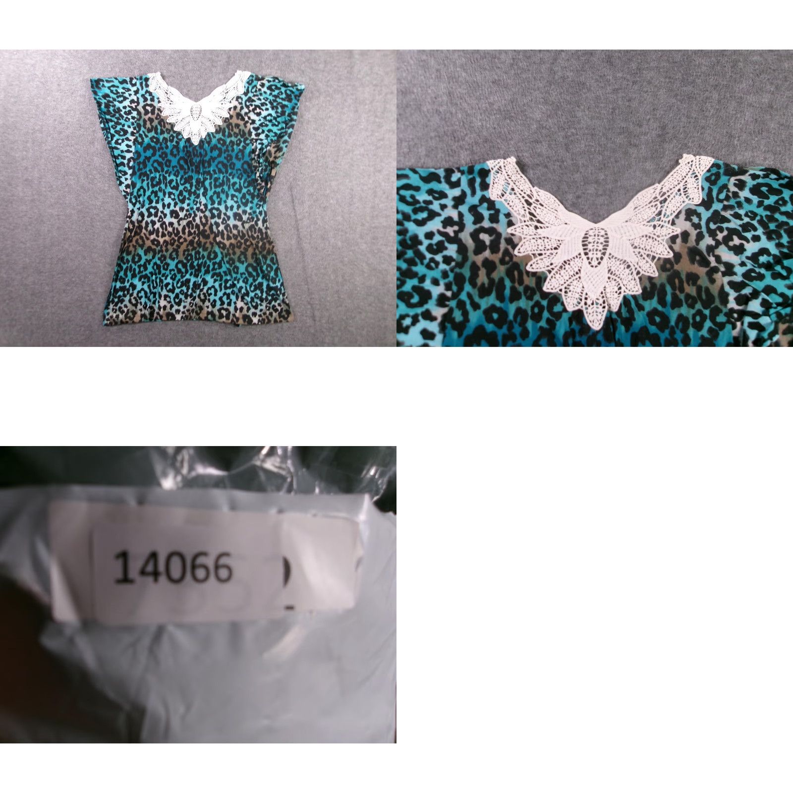 Vintage No Boundaries Blouse Womens Large Teal Leopard Crochet Trim V-Neck Short Sleeve Lightweight Casual Party Top Shirt Size L / US 10 / IT 46 - 8 Thumbnail