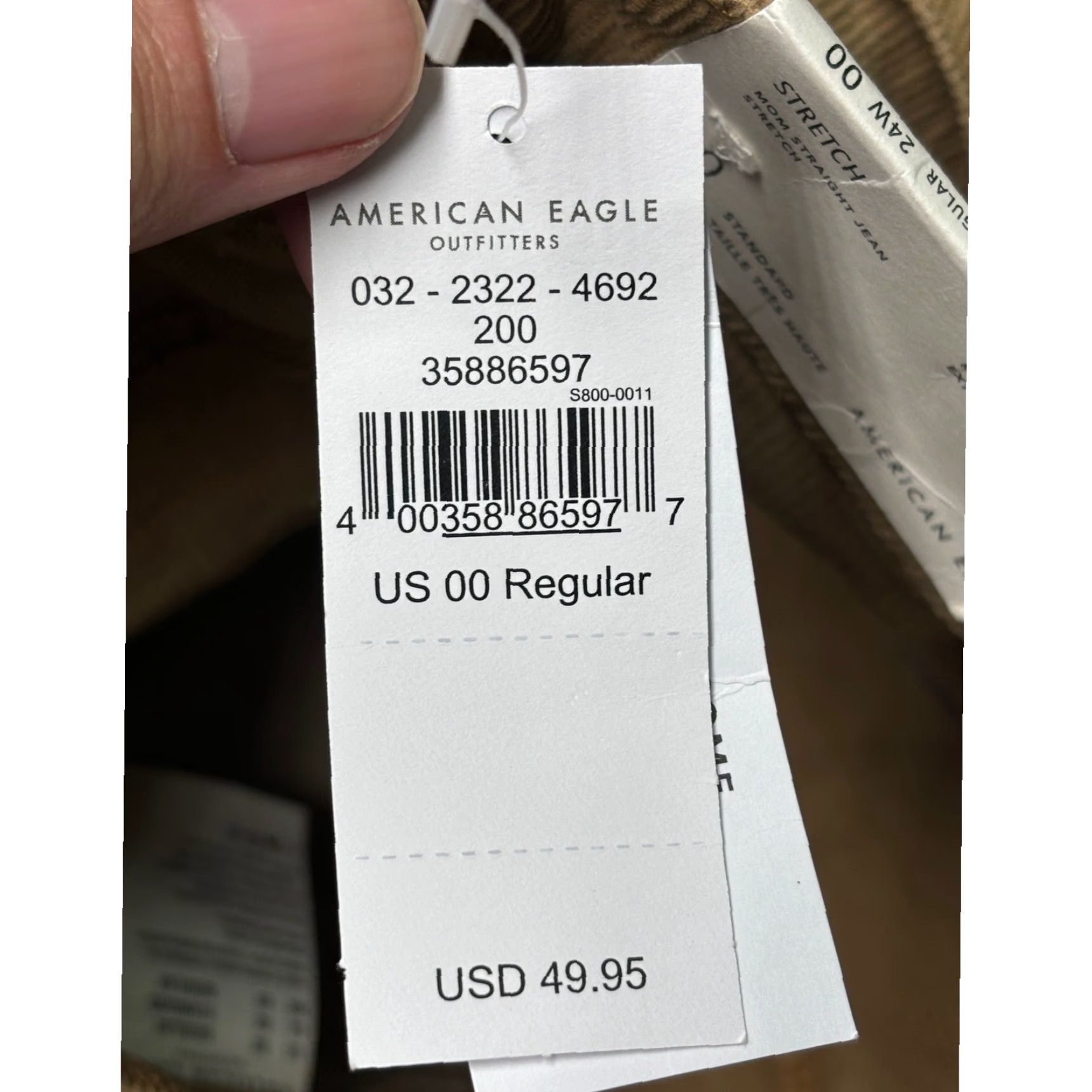 American Eagle Outfitters VINTAGE American Eagle Jeans Corduroy Mom Straight Womens 00 24x28 Tan High Rise Stretch Pockets Logo Button Solid Size 24" / US 00 / IT 34 - 7 Thumbnail