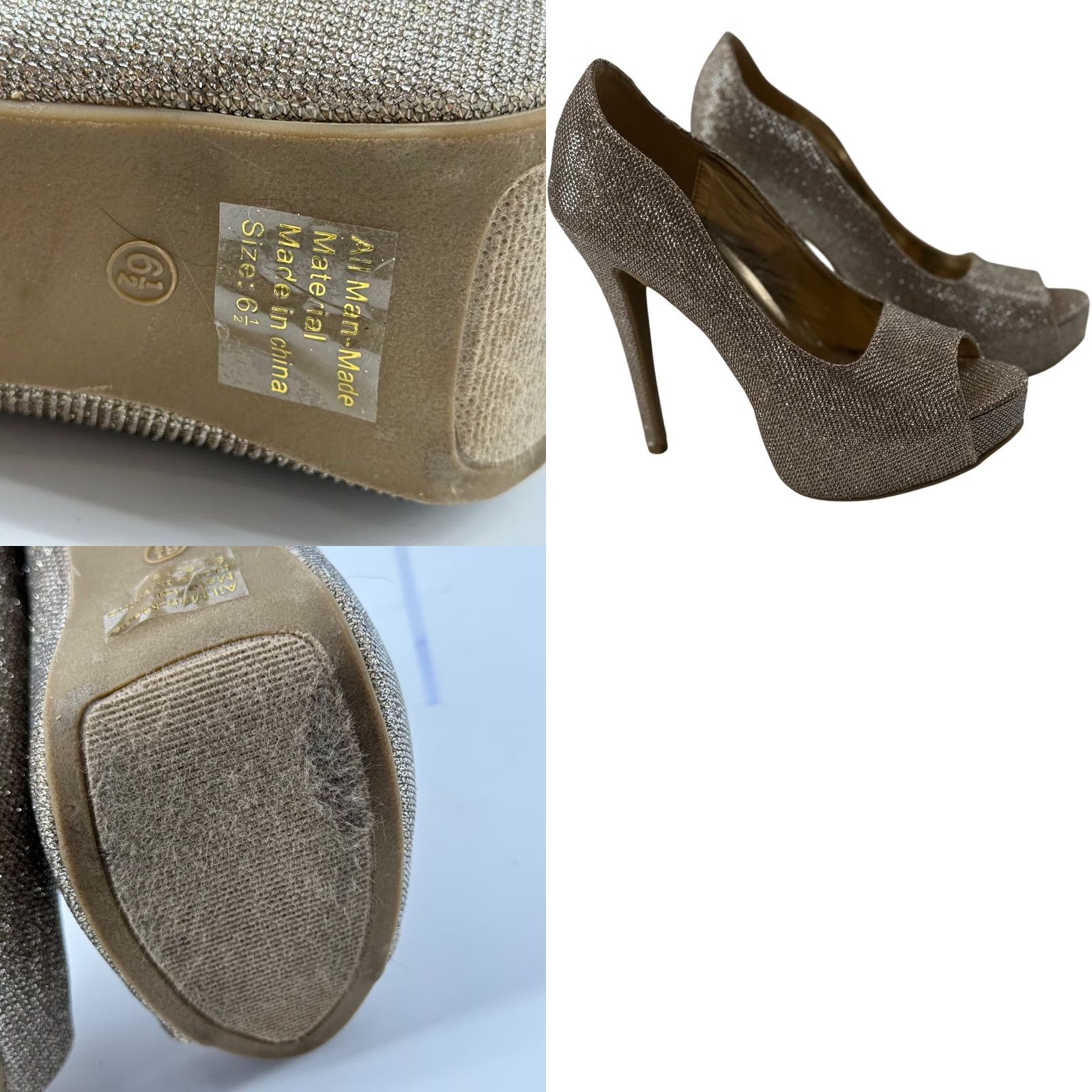 Vintage SHI By Journeys Gold Glitter Peep Toe Platform Pump Stiletto Heel Formal Y2K Prom Wedding Women 6.5 US 6.5 UK 39.5 EU Size US 7 / IT 37 - 8 Thumbnail