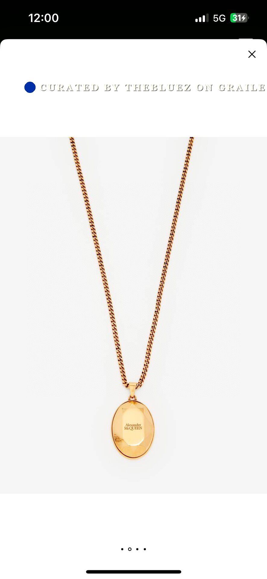 Alexander Mcqueen Gold Oval Pendant Necklace, Men's