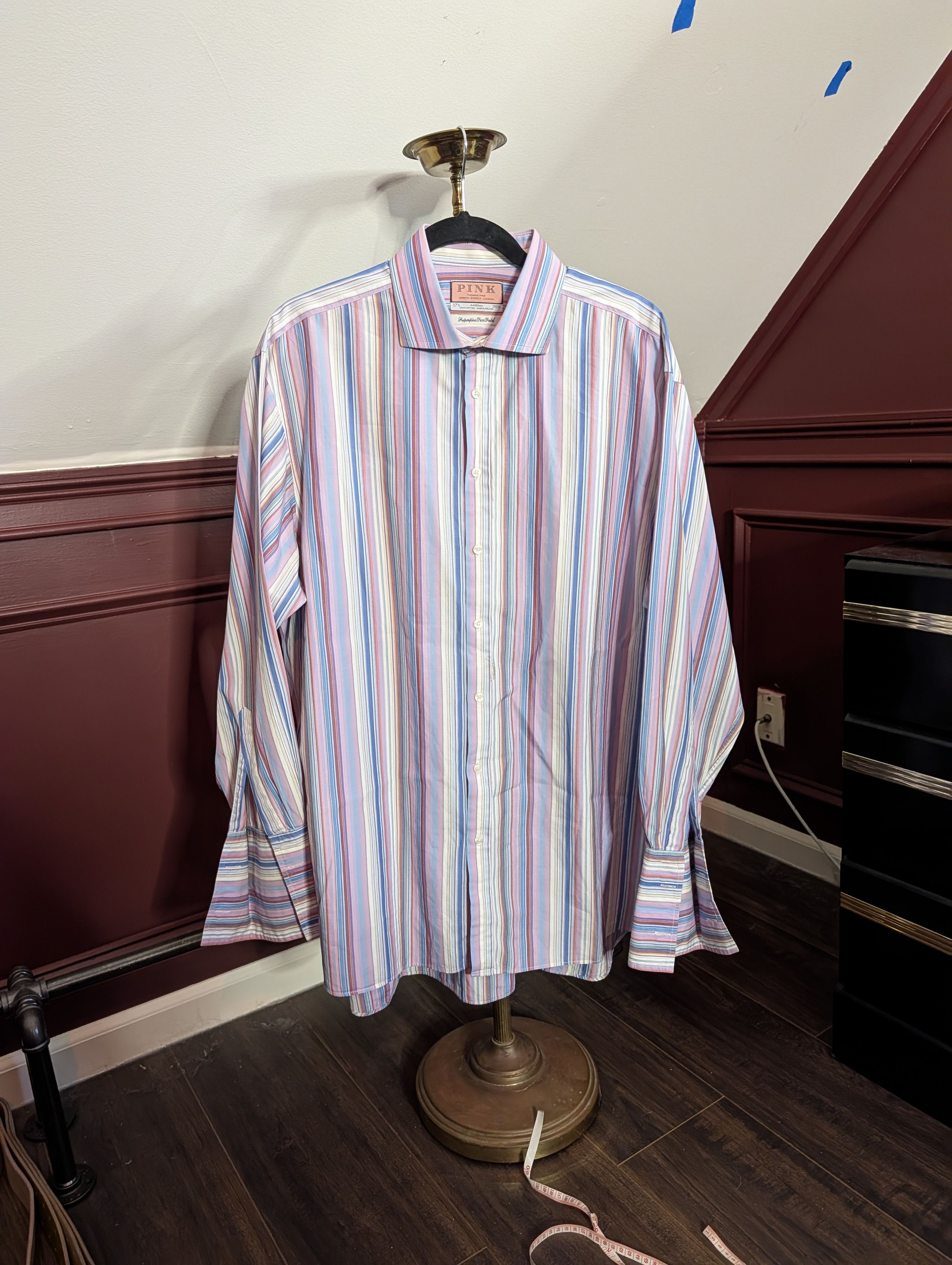 Thomas Pink Multicolor striped Superfine Two Fold Irish dress shirt 17.5 Size US XL / EU 56 / 4 - 1 Thumbnail