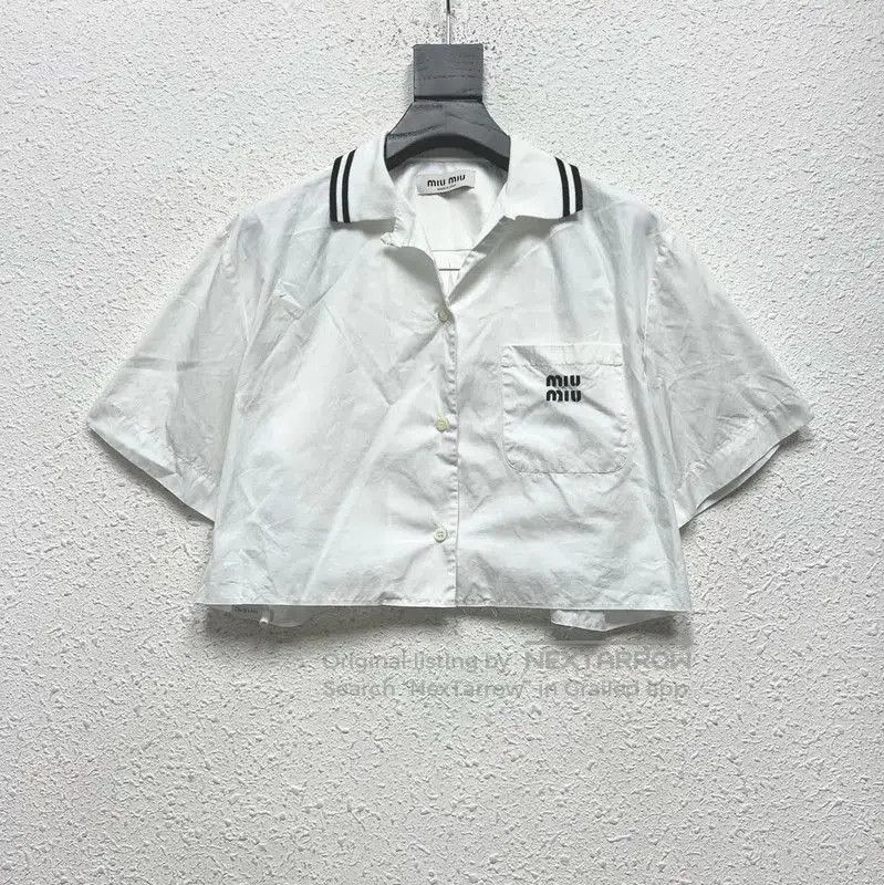 Miu Miu Miu Miu Summer White Cotton Embroidered Crop Shirt . Size XXS / US 00 / IT 34 - 1 Thumbnail