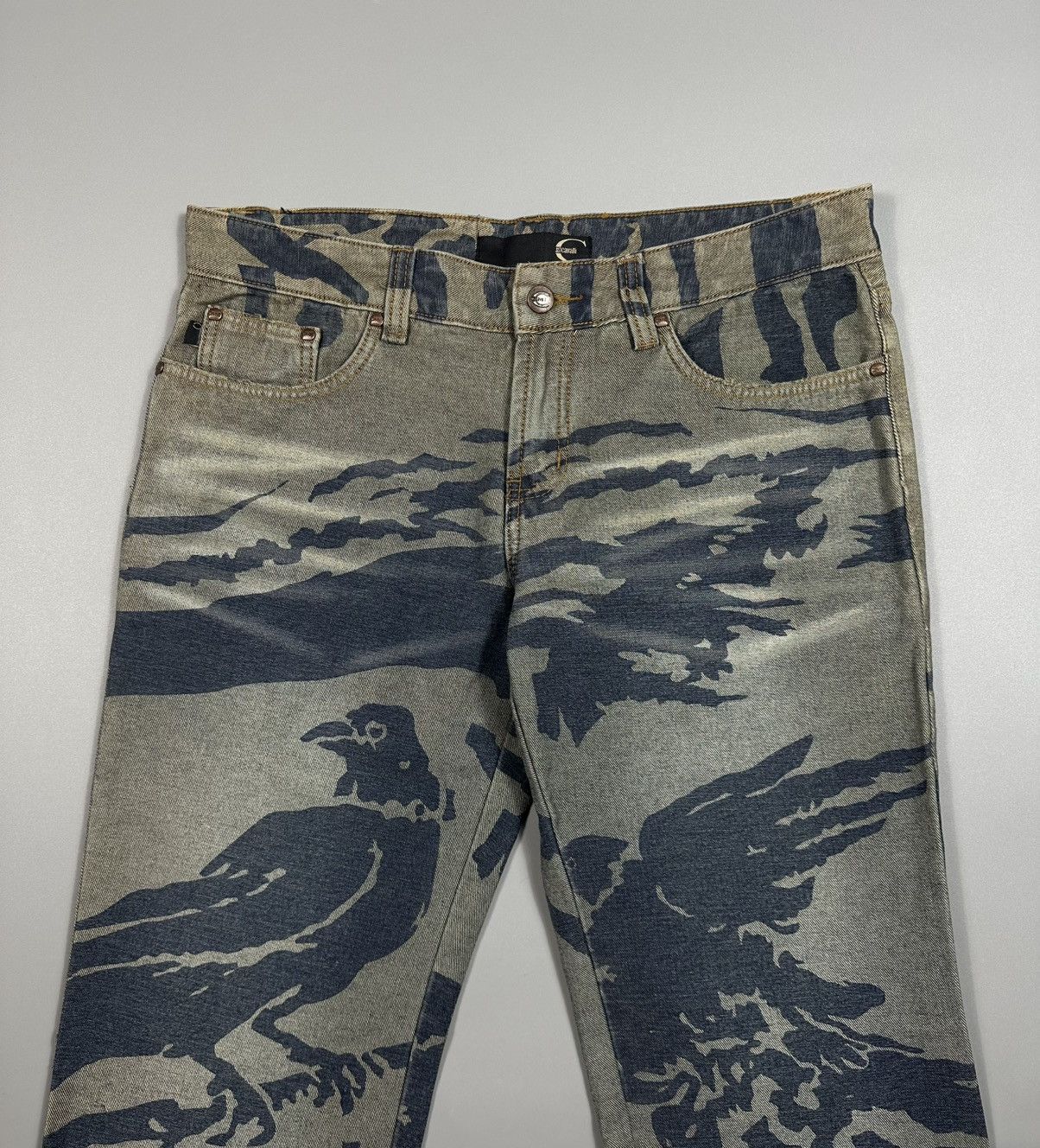 Just Cavalli 00s Just Cavalli Birds Raven Denim Straight Jeans Size US 33 - 4 Thumbnail