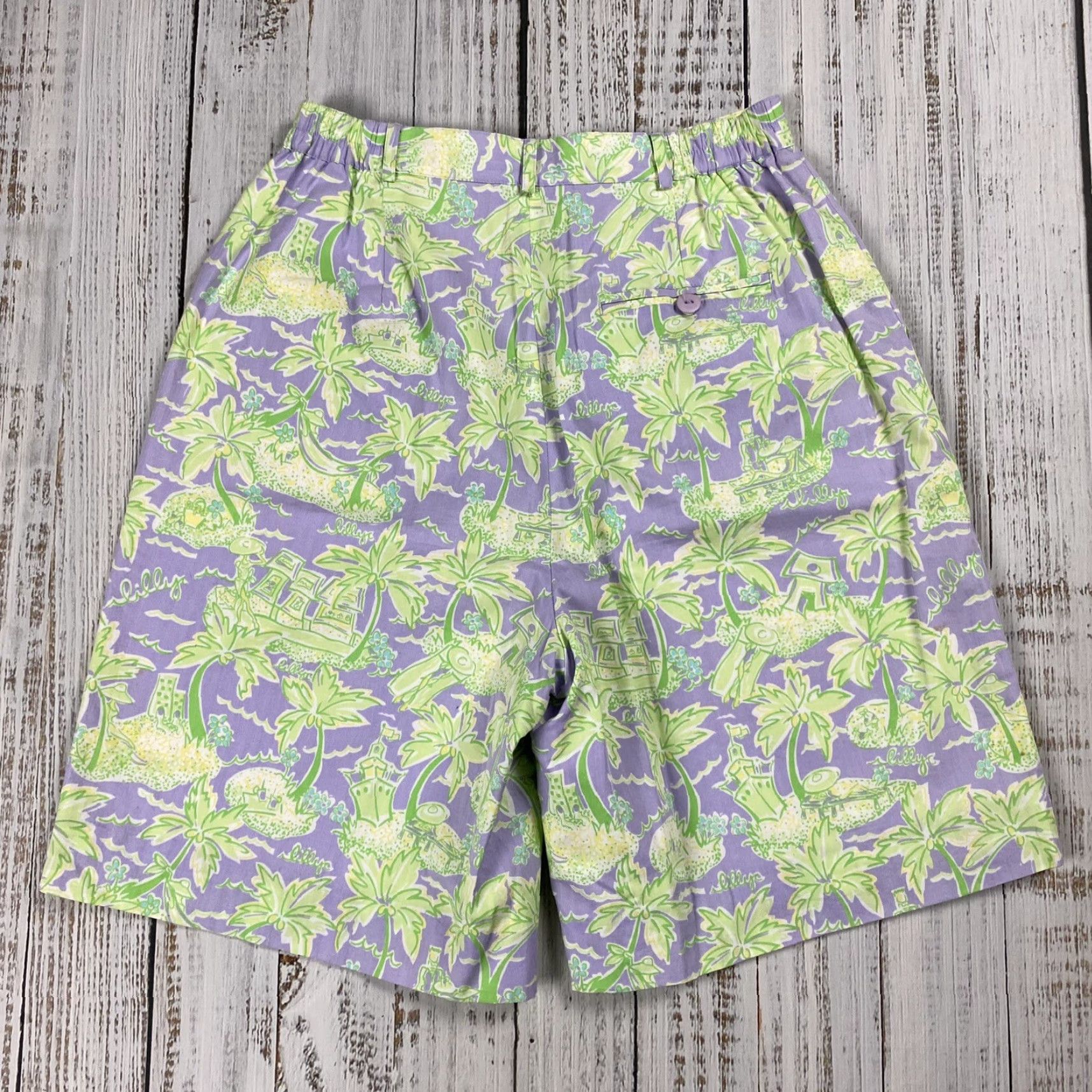 Lilly Pulitzer VTG LILLY PULITZER WALK SHORTS Shirt Women 6 Purple Floral Cabana Palm Beach Tropical 90s? (adjust by context) Size 28" / US 6 / IT 42 - 5 Thumbnail