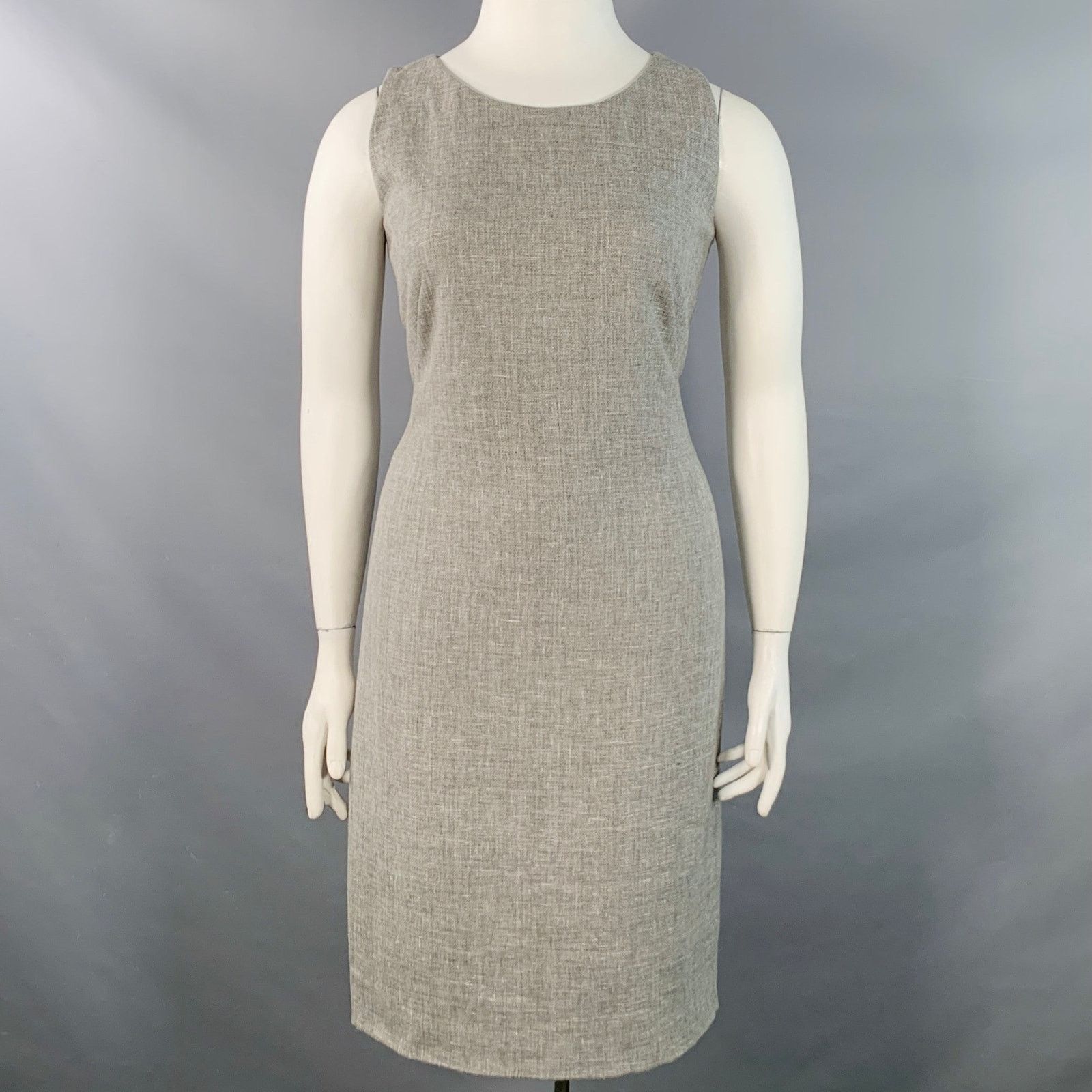 Grey Linen Wool Melange Sleeveless Knee Length Sheath Dress