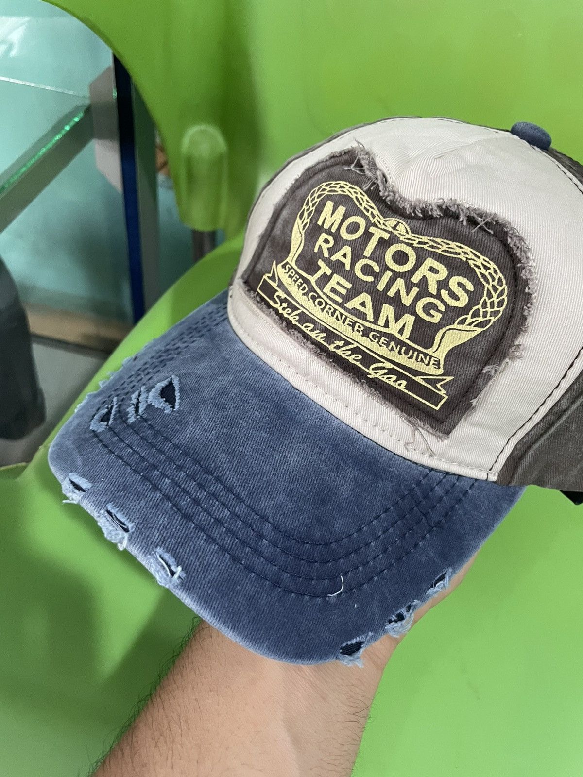 Japanese Brand Vintage MOTOR RACING TEAM cap hat Distressed Size ONE SIZE - 3 Thumbnail
