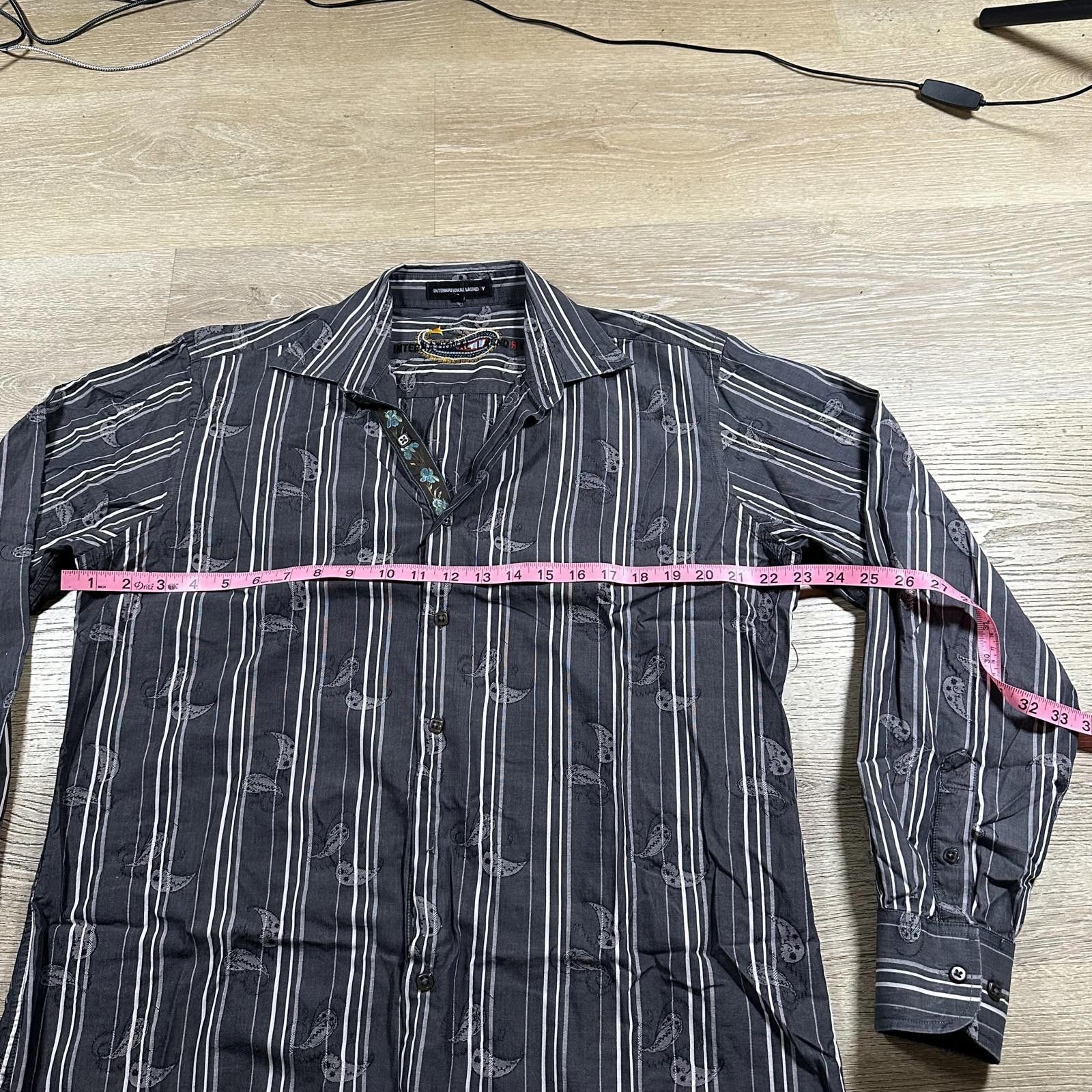 Unknown London International Laundry Mens Dress Shirt Black Striped Paisley Size US L / EU 52-54 / 3 - 8 Thumbnail