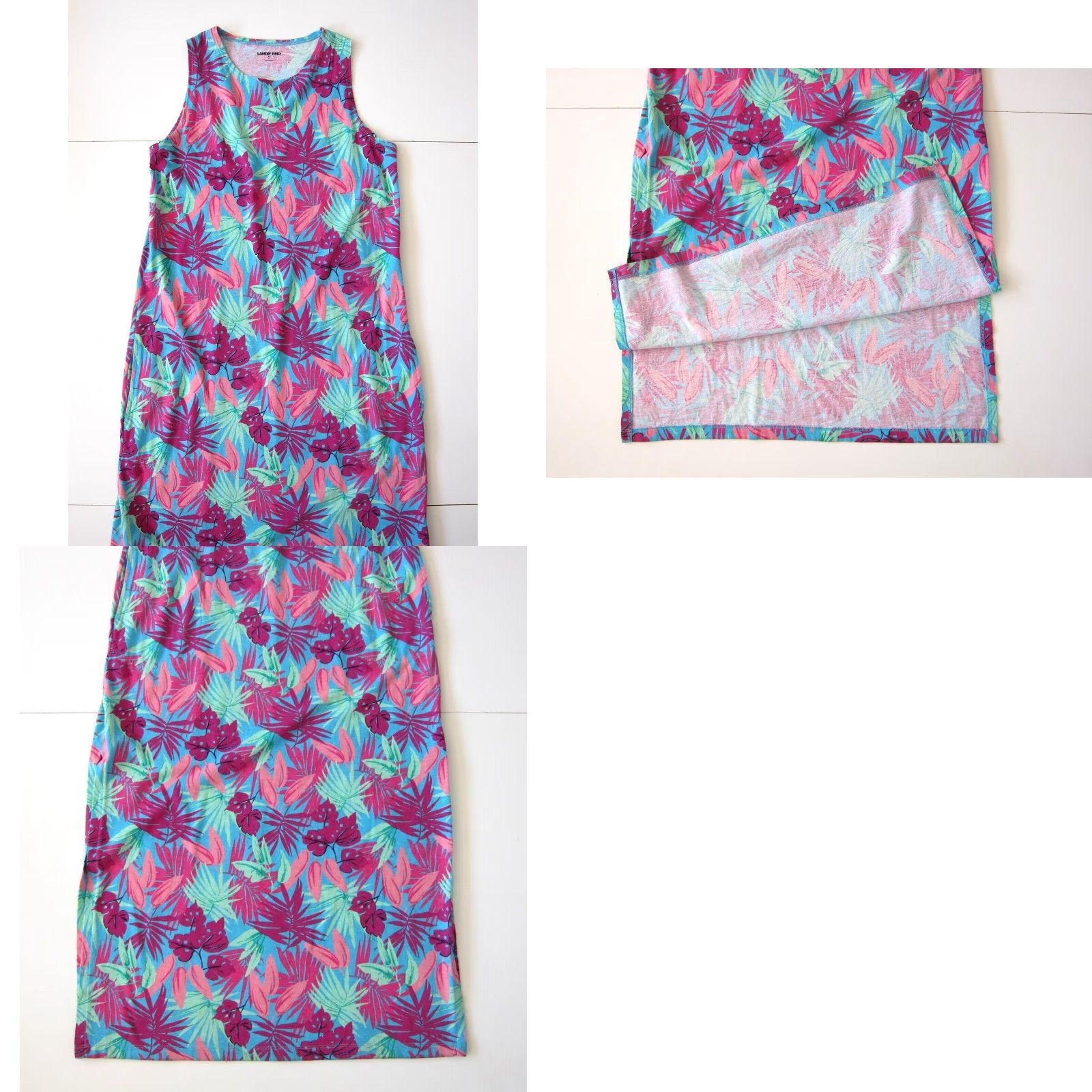 Lands' End Lands' End 100% Cotton Pink Blue Green Floral Pocket Long Maxi Tank Dress XS Women Sleeveless Round Neck Floral Maxi Dress 2-4 XS Size XS / US 0-2 / IT 36-38 - 8 Thumbnail