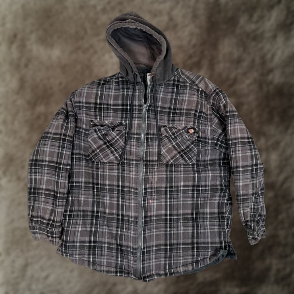 Dickies VINTAGE Dickies Jacket Mens XL Gray Plaid Fleece Quilted Full Zip Hooded Size US XL / EU 56 / 4 - 1 Thumbnail