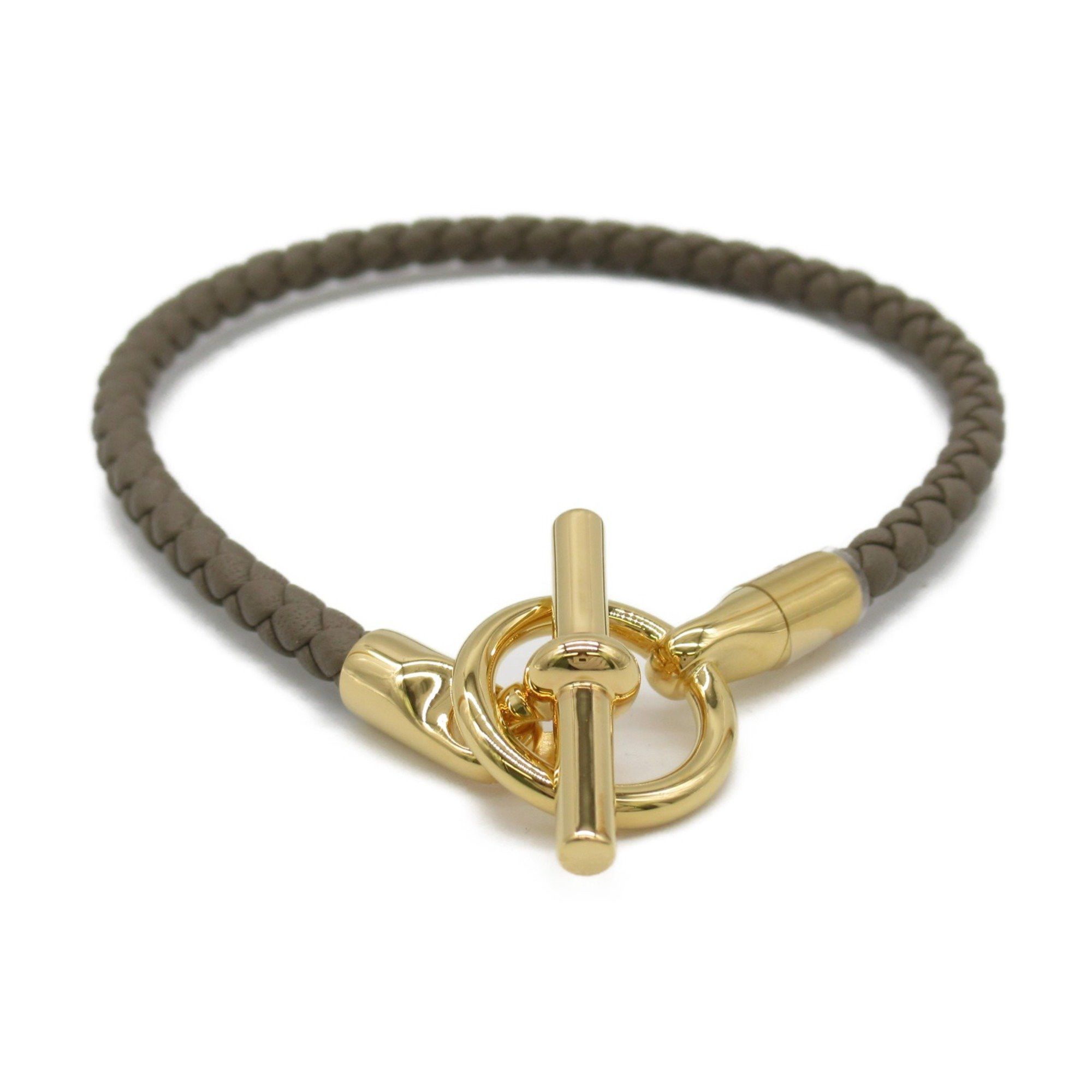 image of Hermes Grennan Etoupe Gray Gray Gold Leather in Grey, Women's