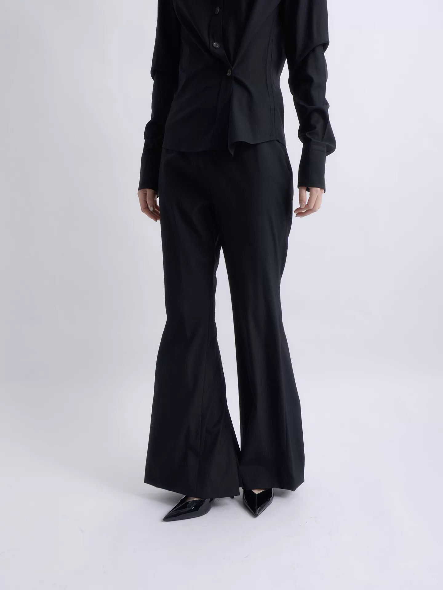 Jean Paul Gaultier Jean Paul Gaultier 00s Women's Black Pleated Flare Pants Size 26" / US 2 / IT 38 - 3 Thumbnail